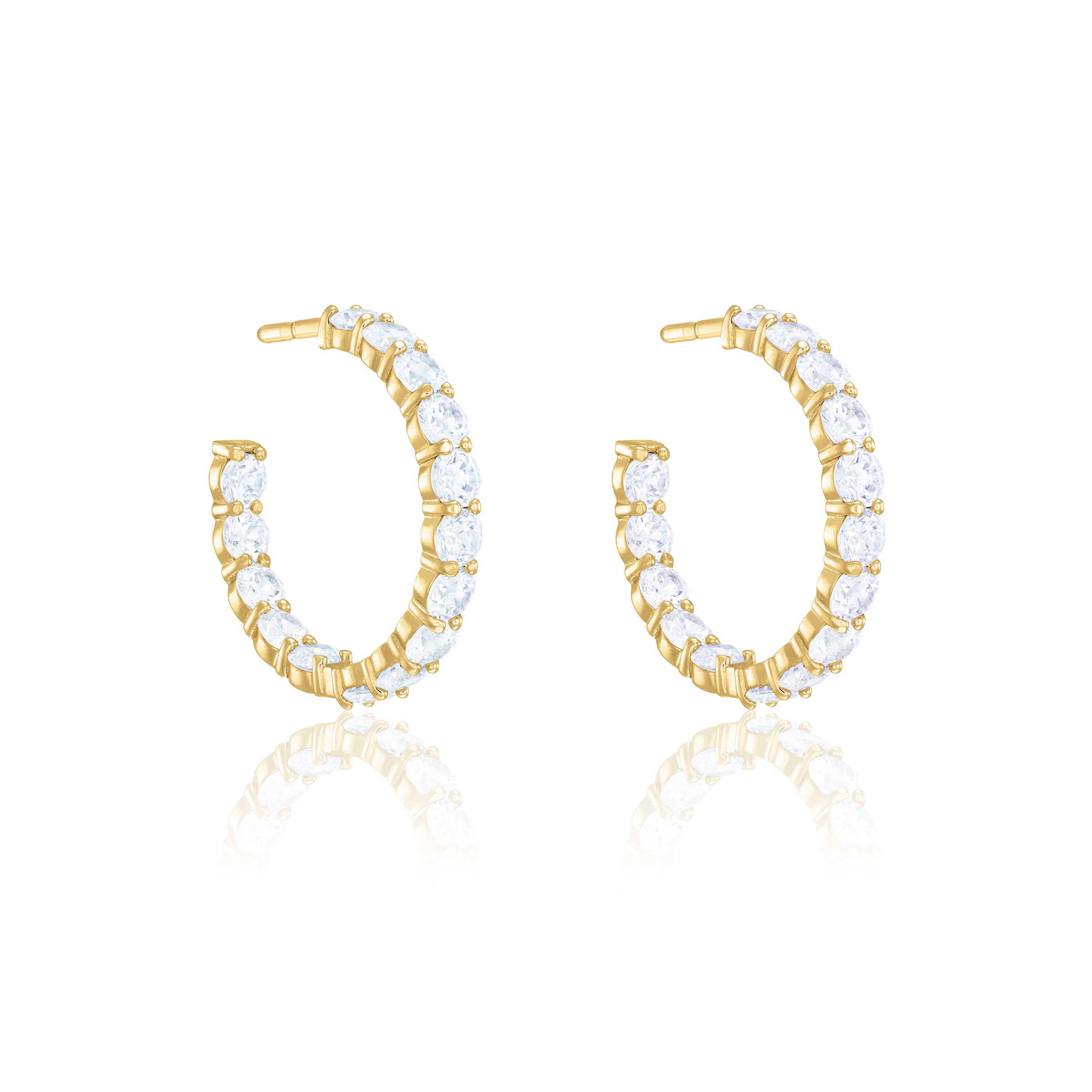 Cubic Zirconia Inside Out Semi Hoop Earrings - Gold White