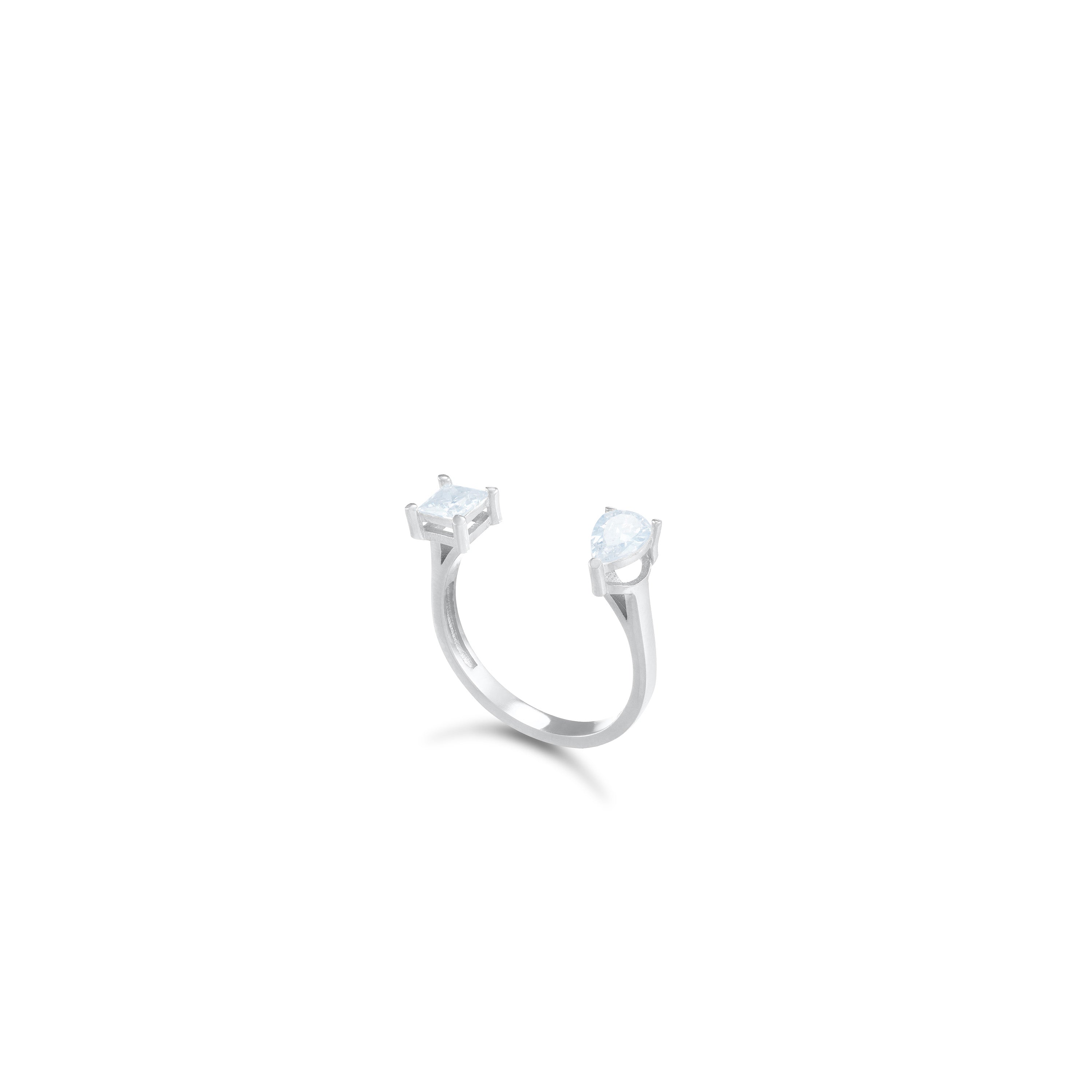 Cubic Zirconia Open Pinky Ring - Silver White