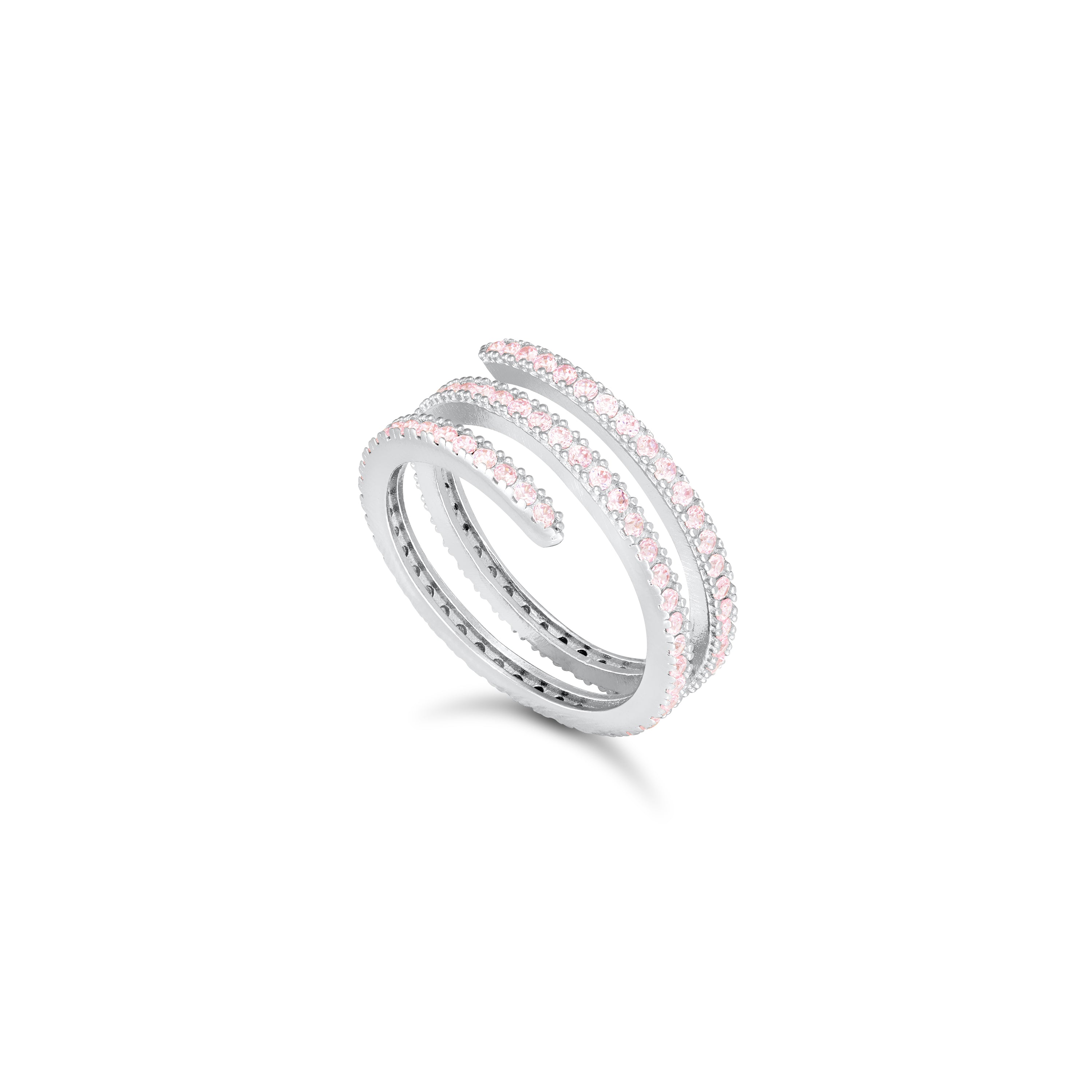 Cubic Zirconia Spiral Ring - Silver Light Pink