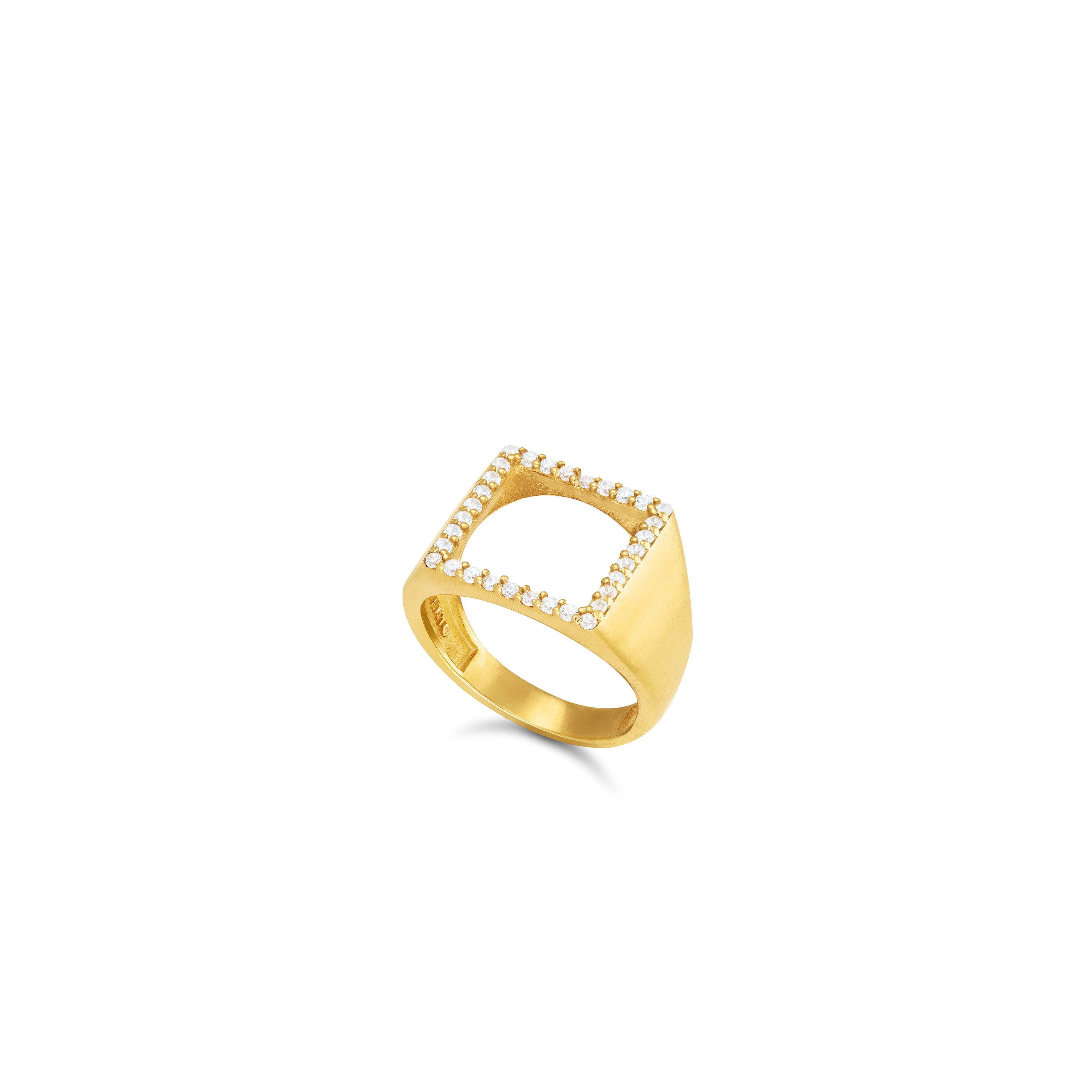 Cubic Zirconia Square Pinky Ring - Gold White