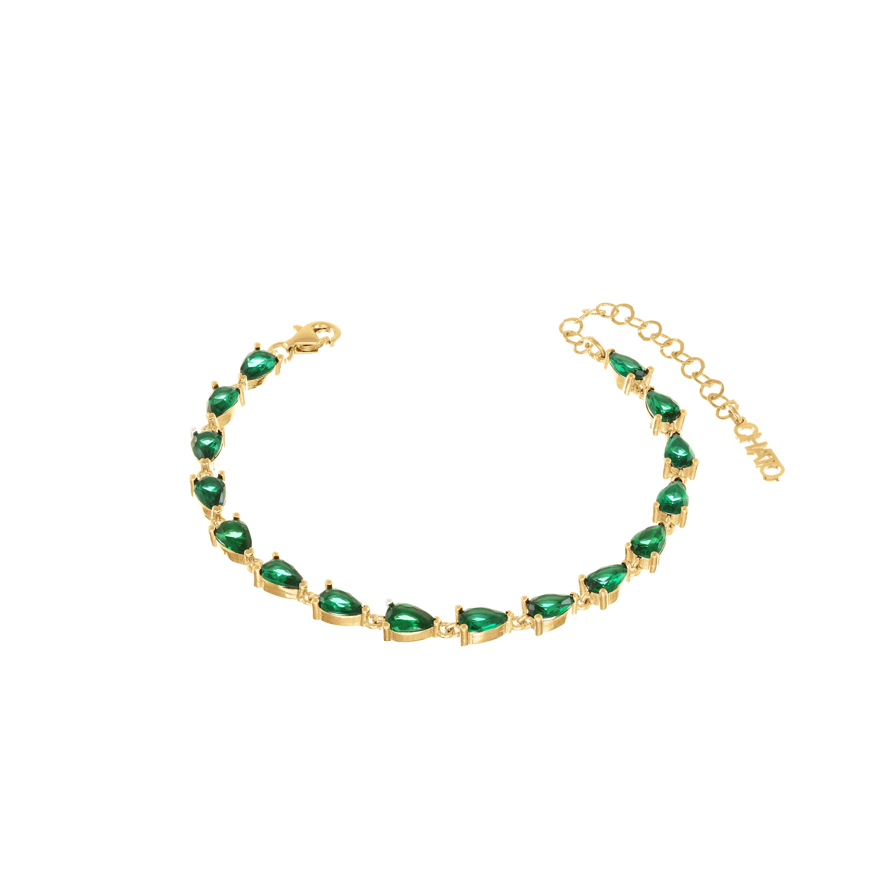 Cubic Zirconia Teardrop Bracelet - Gold Green