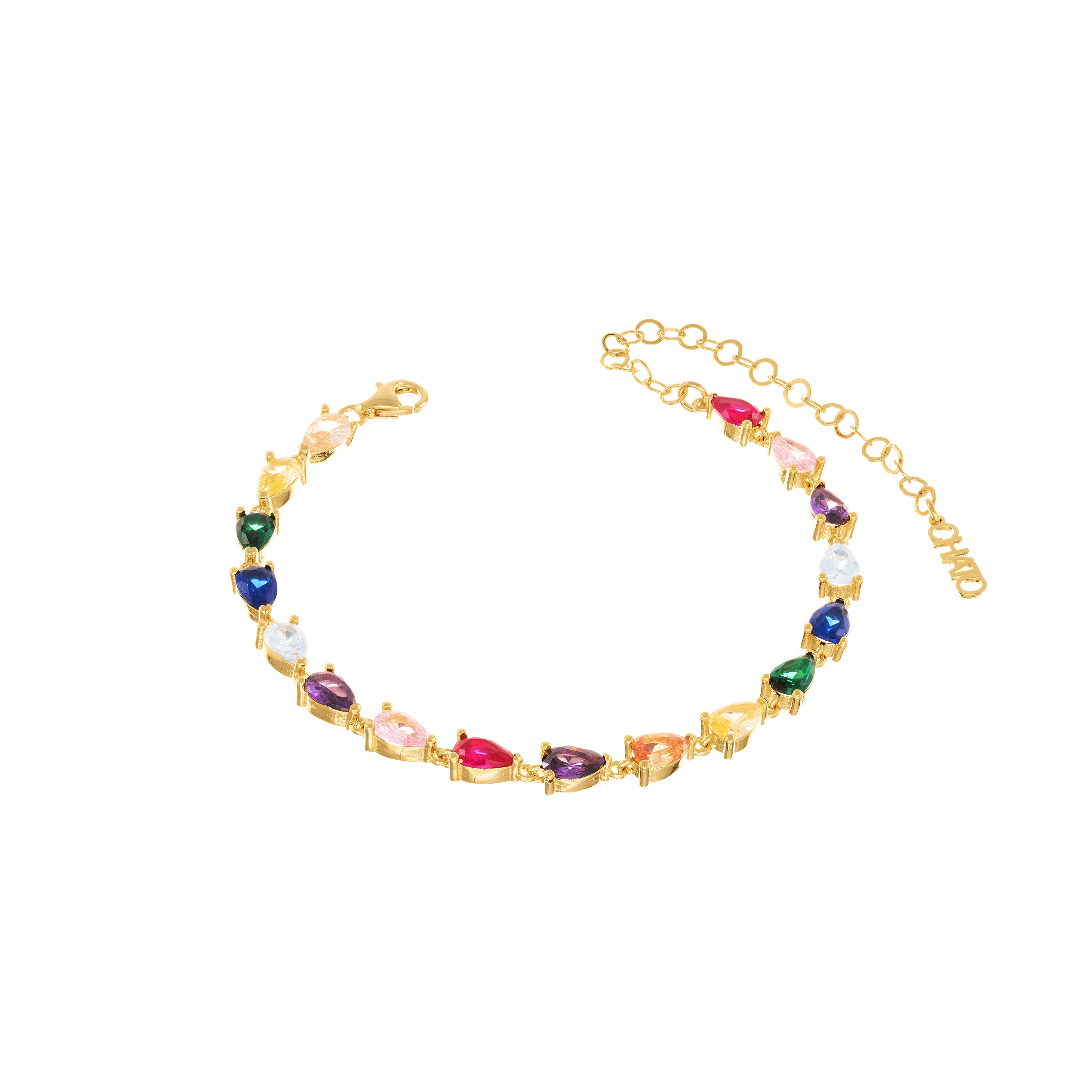 Cubic Zirconia Teardrop Bracelet - Gold Rainbow