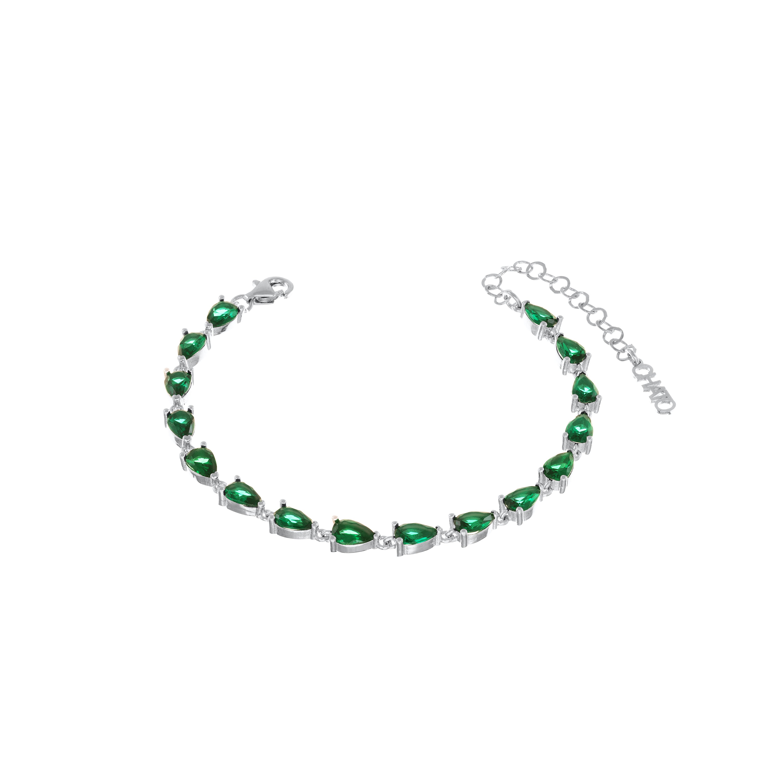 Cubic Zirconia Teardrop Bracelet - Silver Green