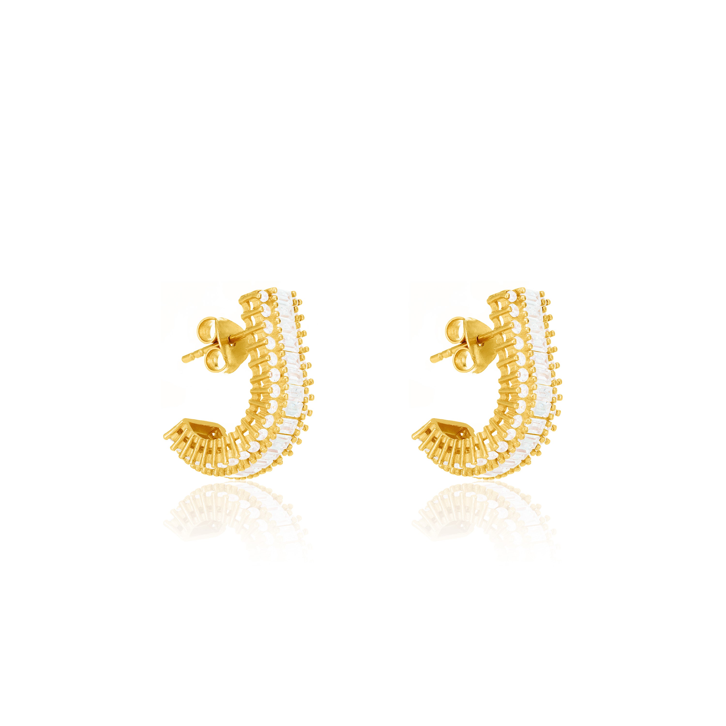 Curved Baguette Bar Earrings - Gold White