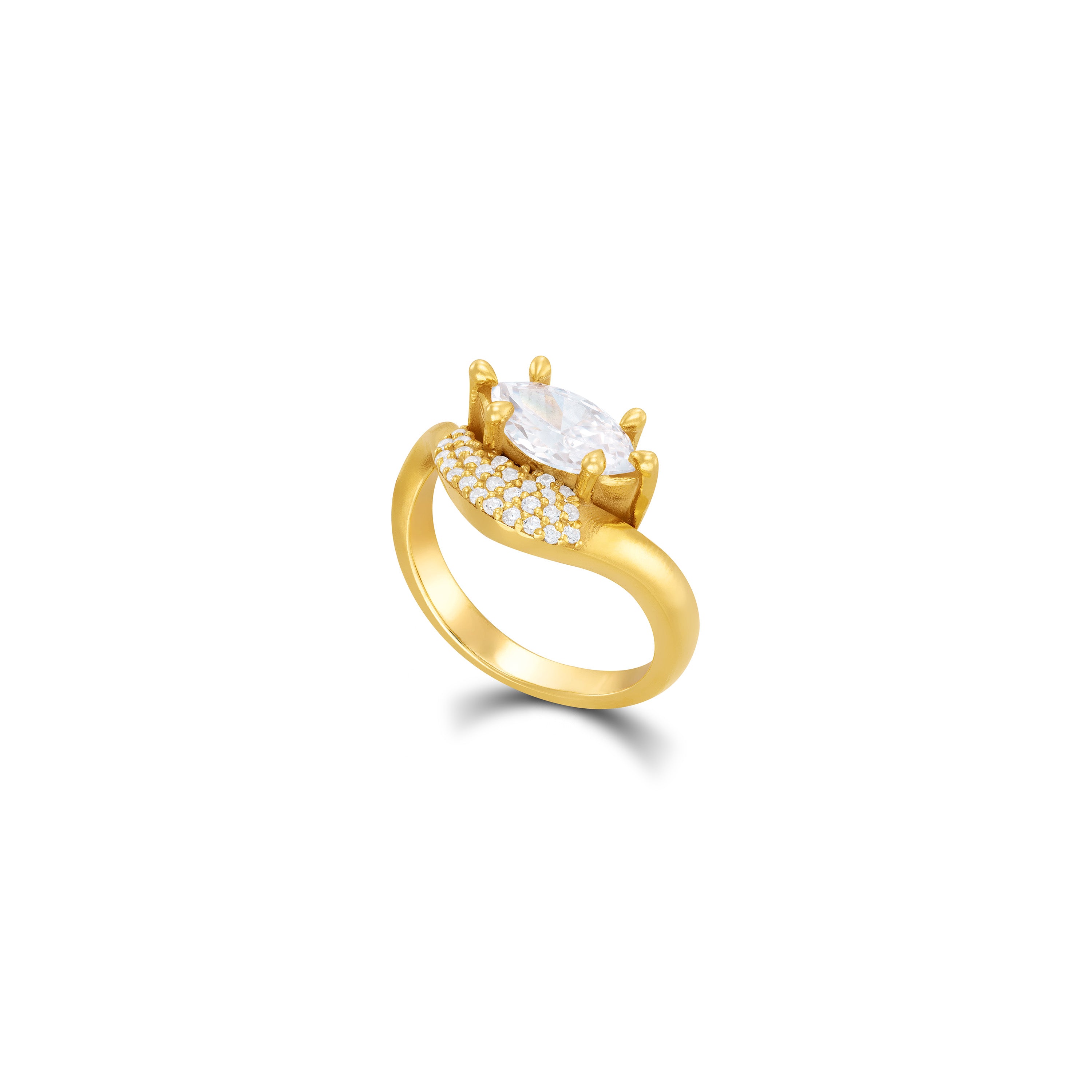 Curved Pave Band Marquise CZ Ring - Gold White