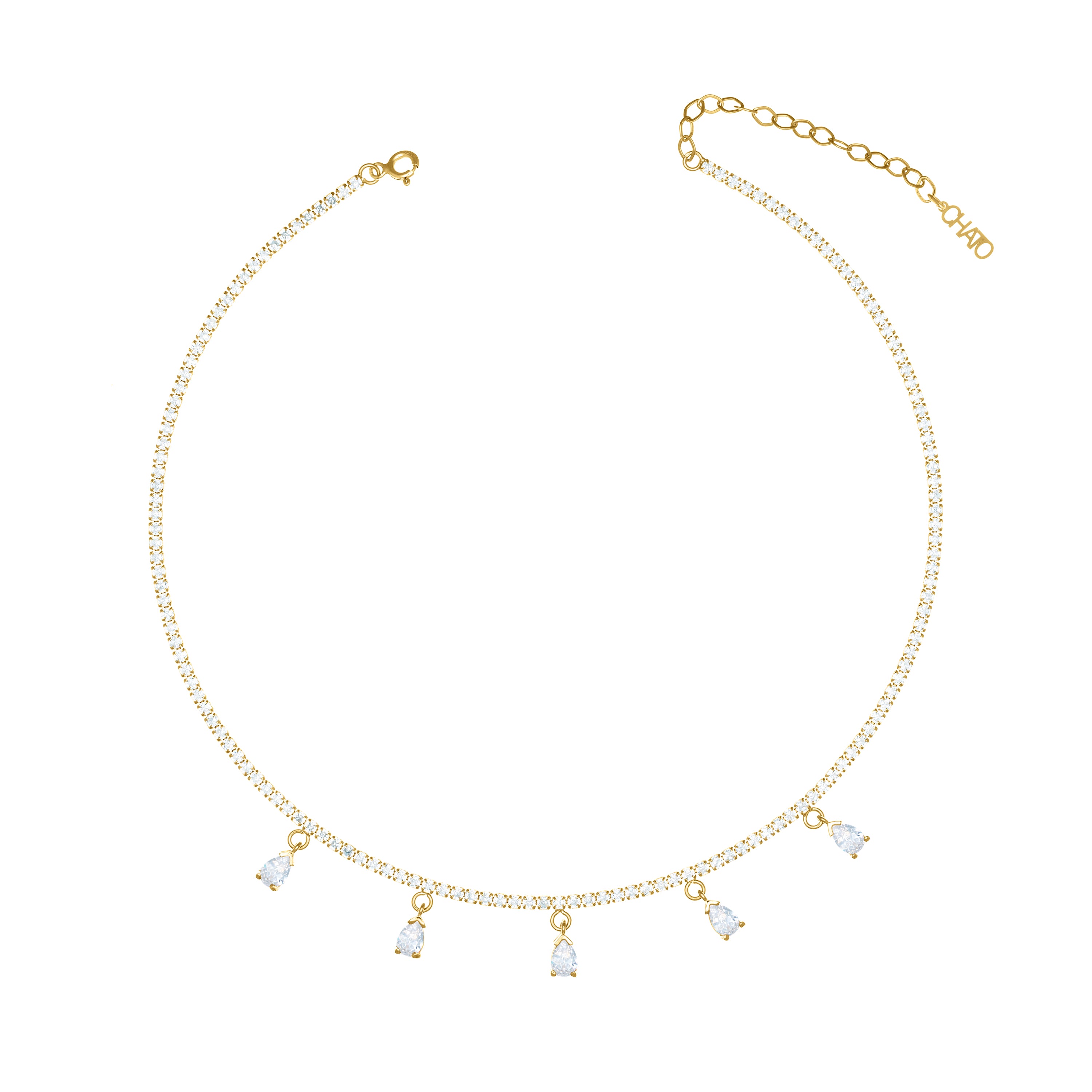 Dangling Multi Teardrop Tennis Choker - Gold White