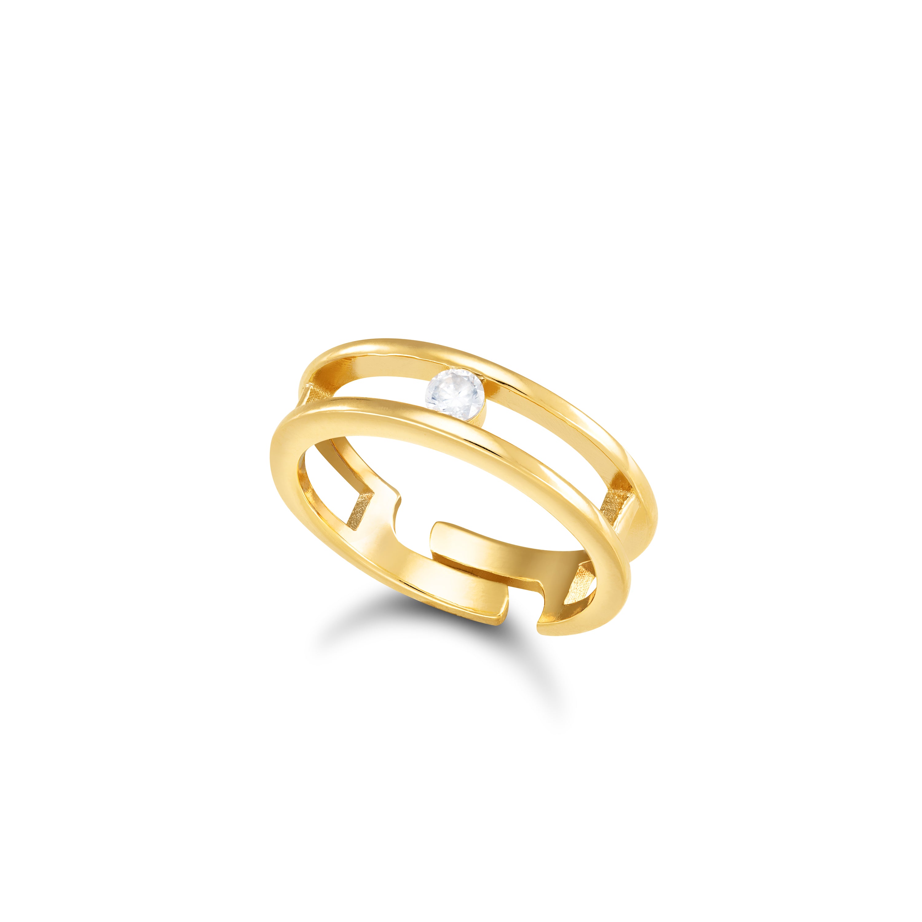Double Circle With One Dot Ring - Gold White