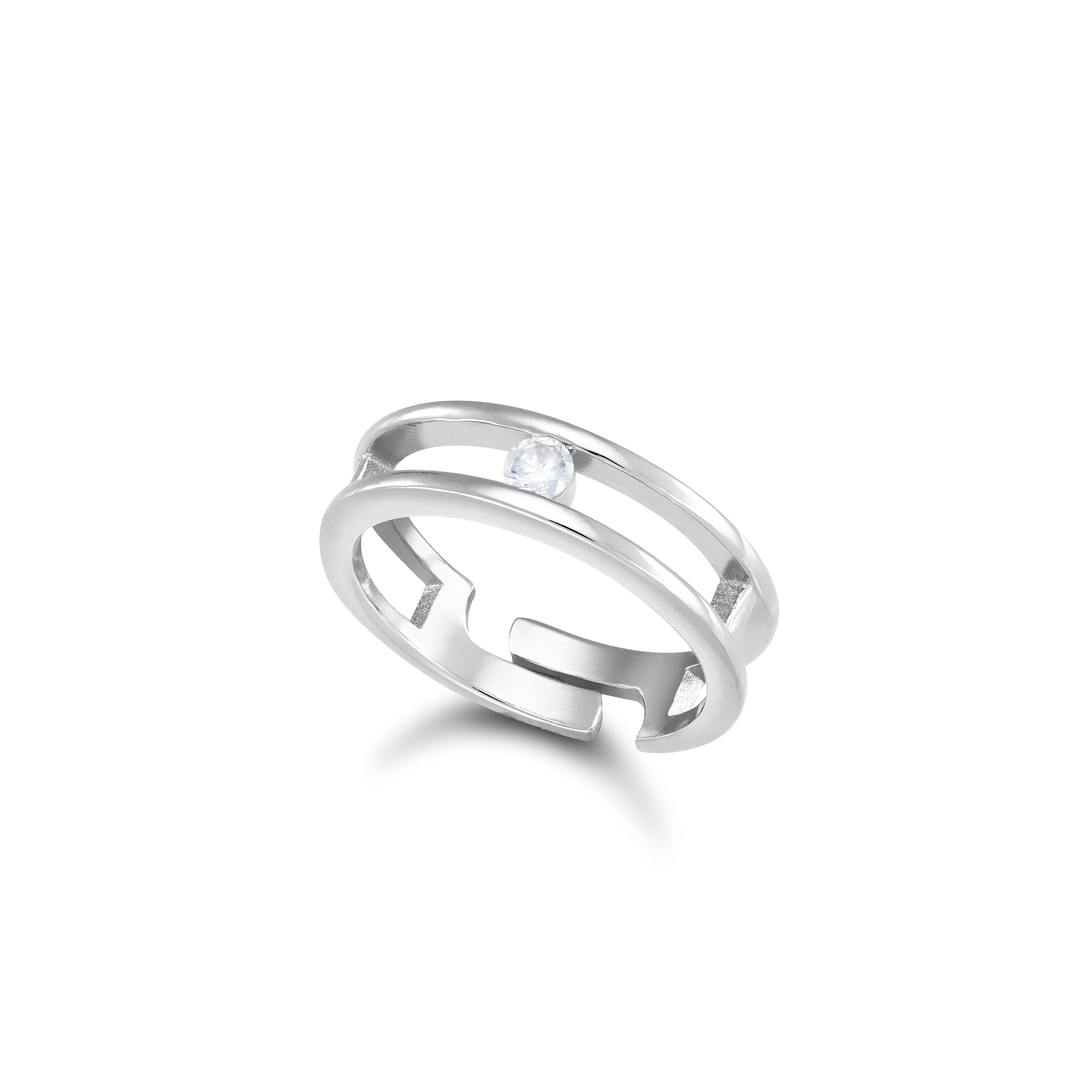 Double Circle With One Dot Ring - Silver White
