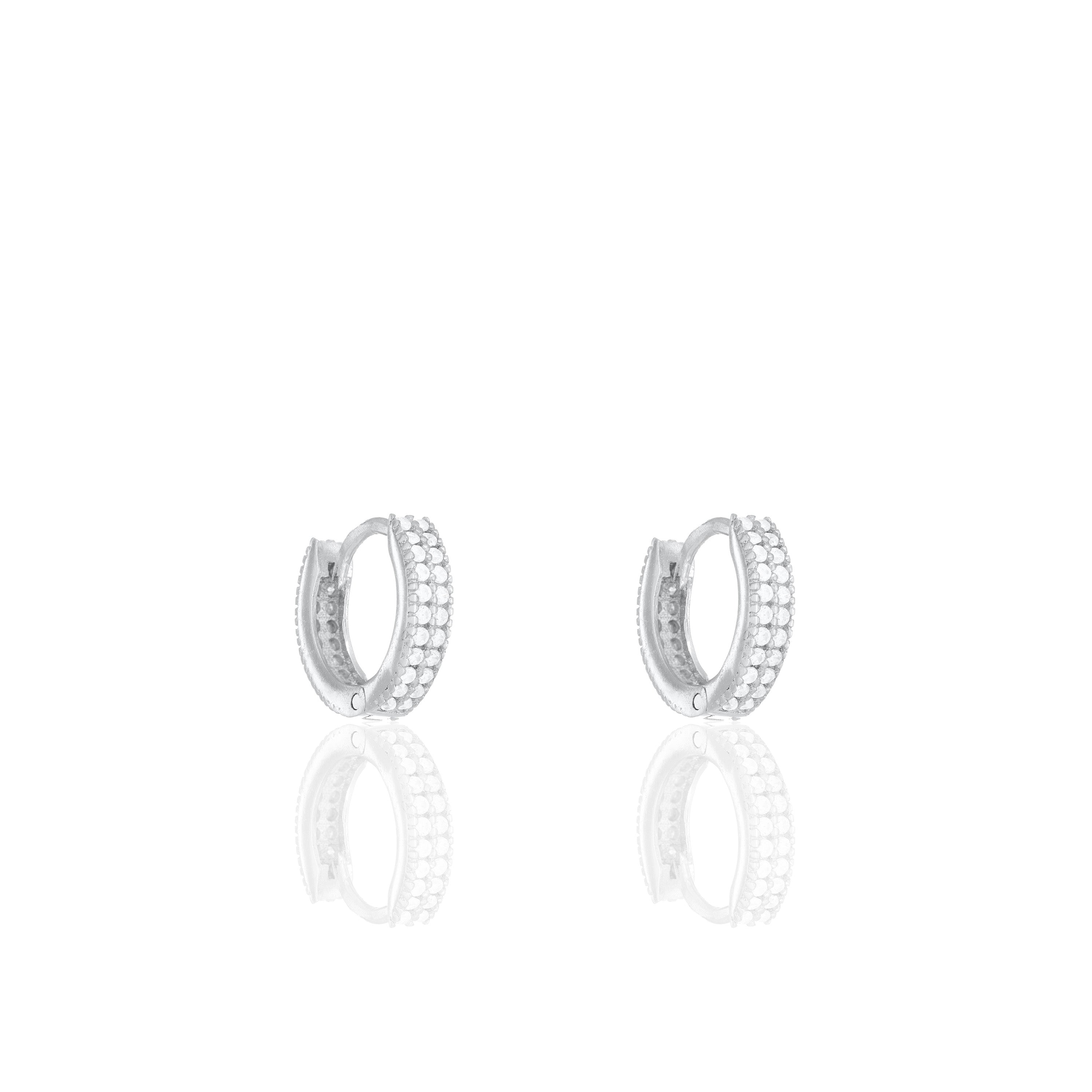 Double Line Cubic Zirconia Hoop Earrings - Silver - Small