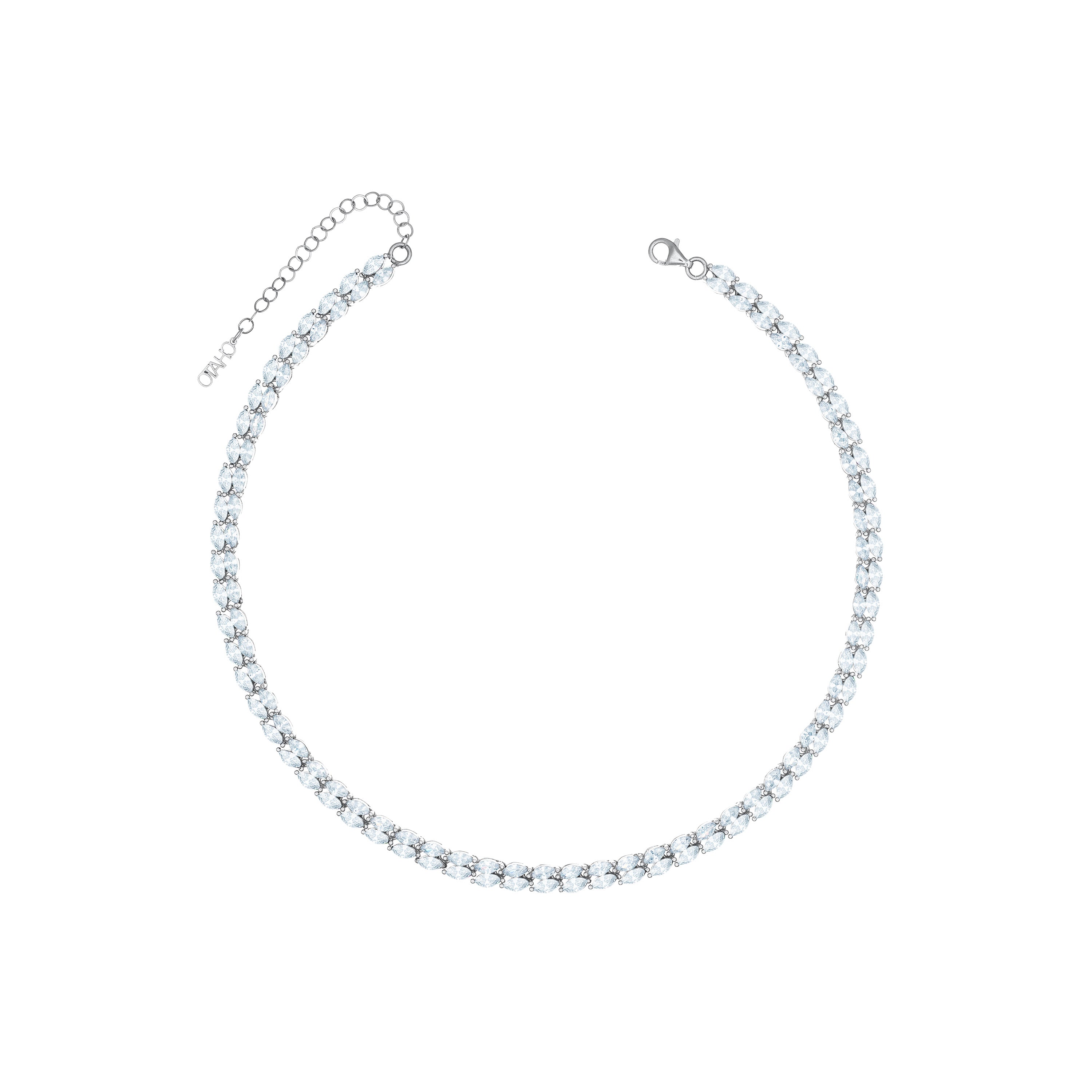 Double Marquise Line Tennis Choker - Silver White
