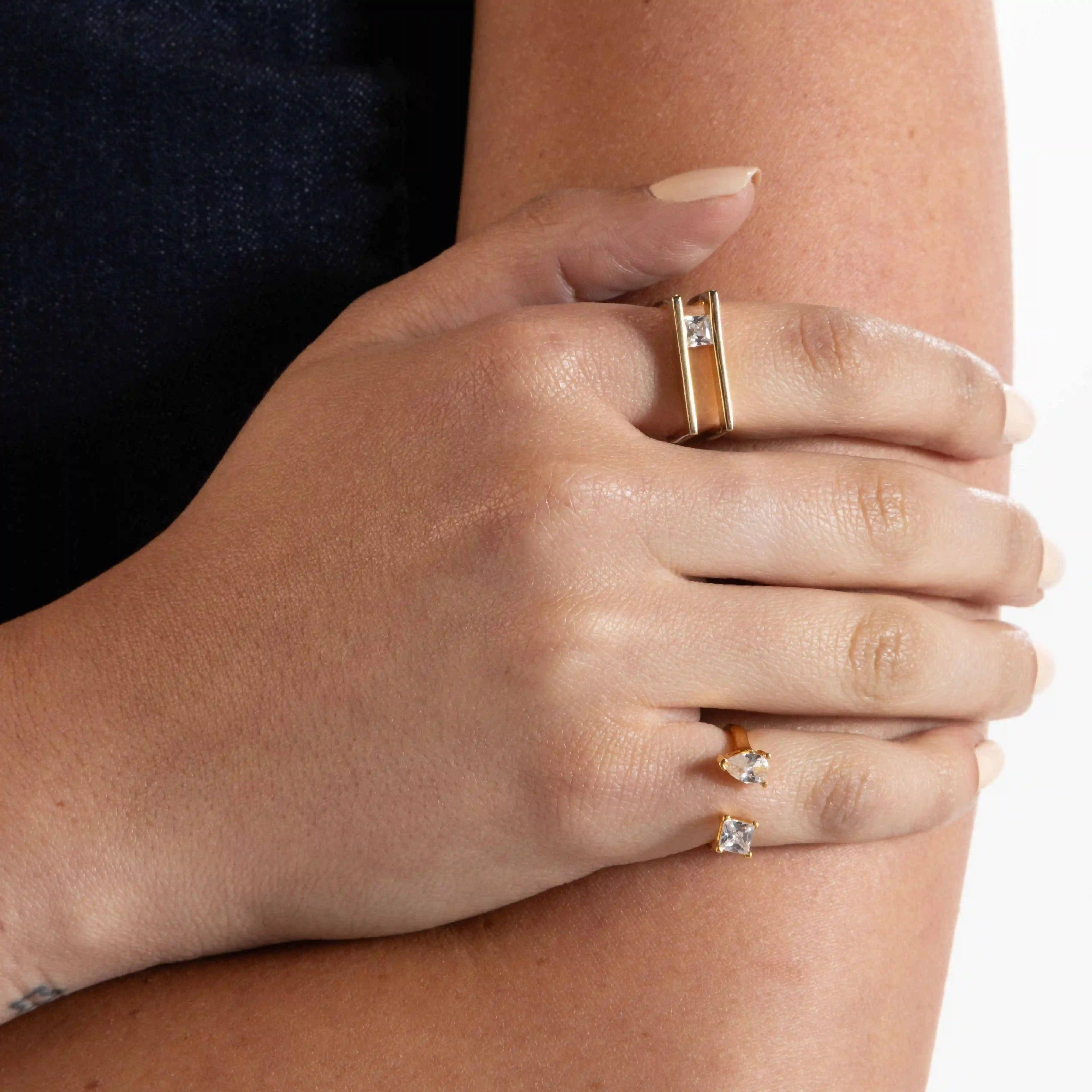 Cubic Zirconia Open Pinky Ring - Gold White