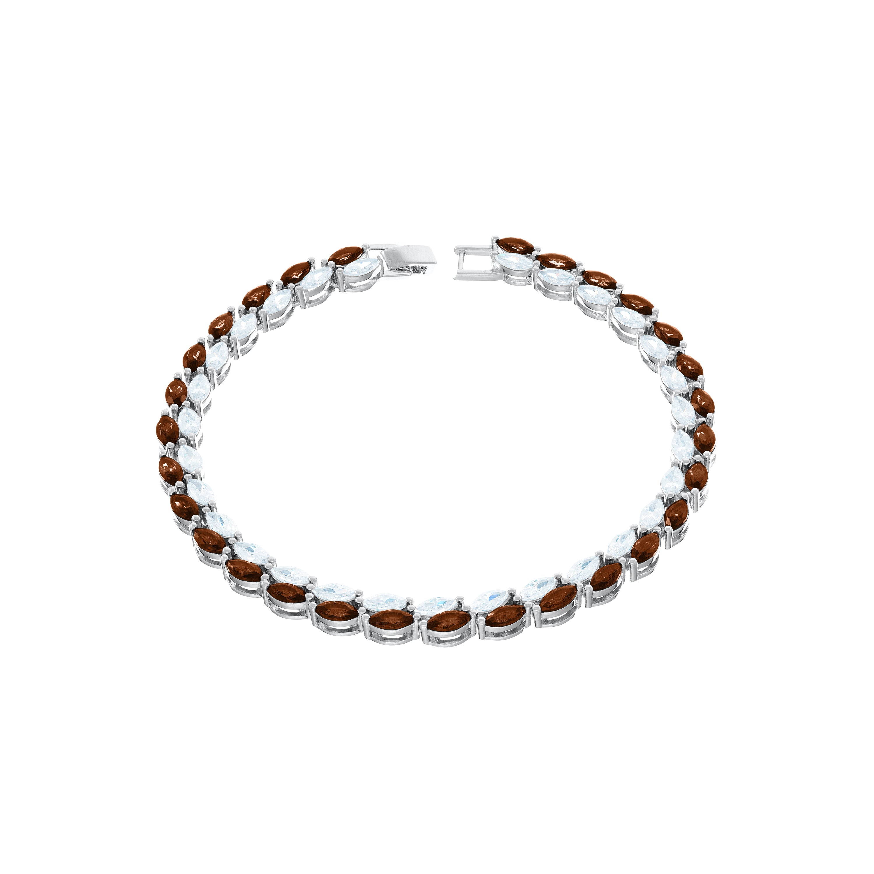 Double Marquise Line Tennis Bracelet - Silver Brown And White
