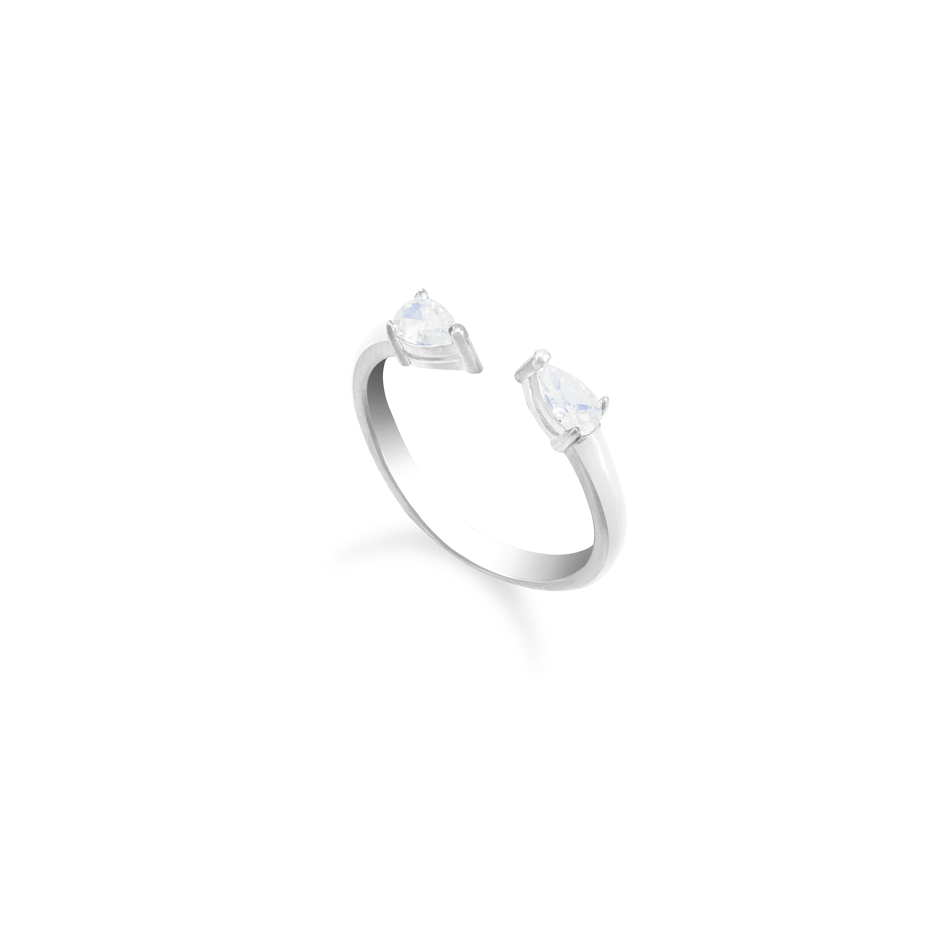 Double Pear Cubic Zirconia Enamel Open Ring - Silver White