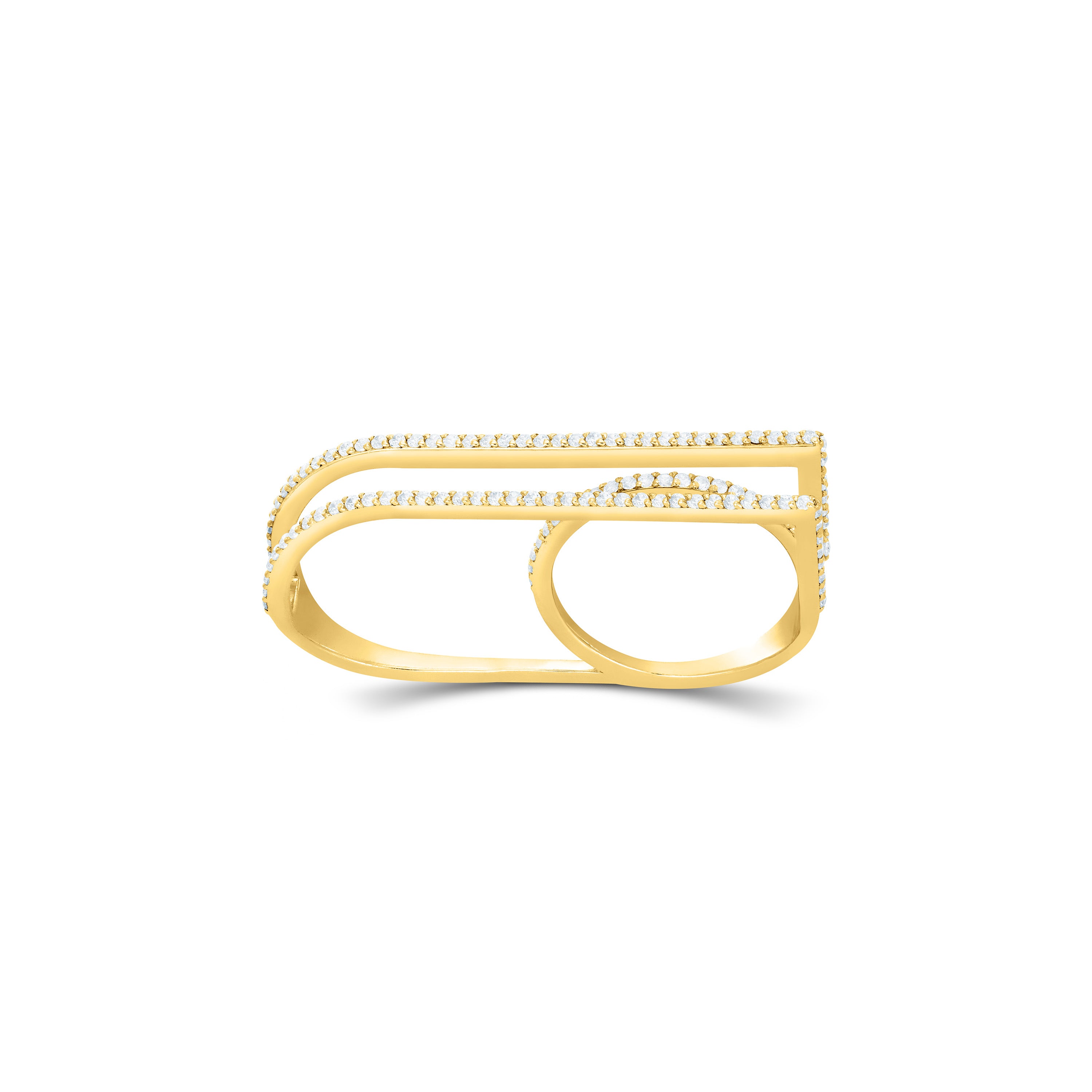 Dual Finger Double Line Pave CZ Wrap Ring - Gold White