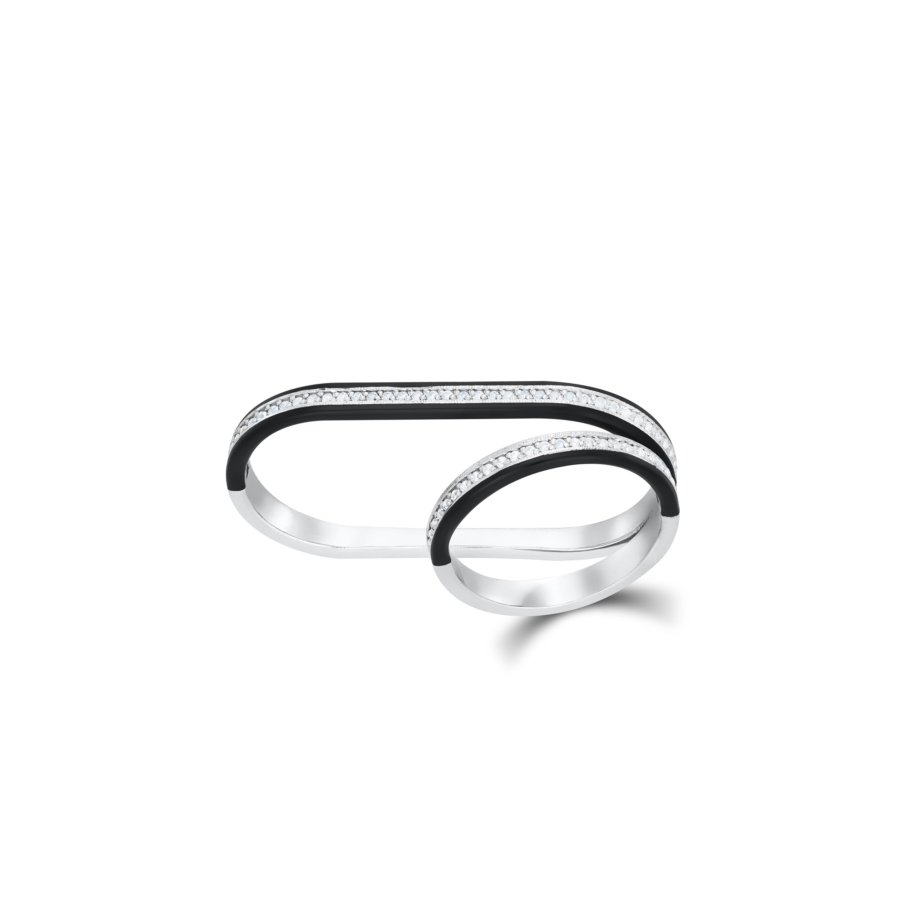 Dual Finger Sculpted Enamel CZ Band Ring
