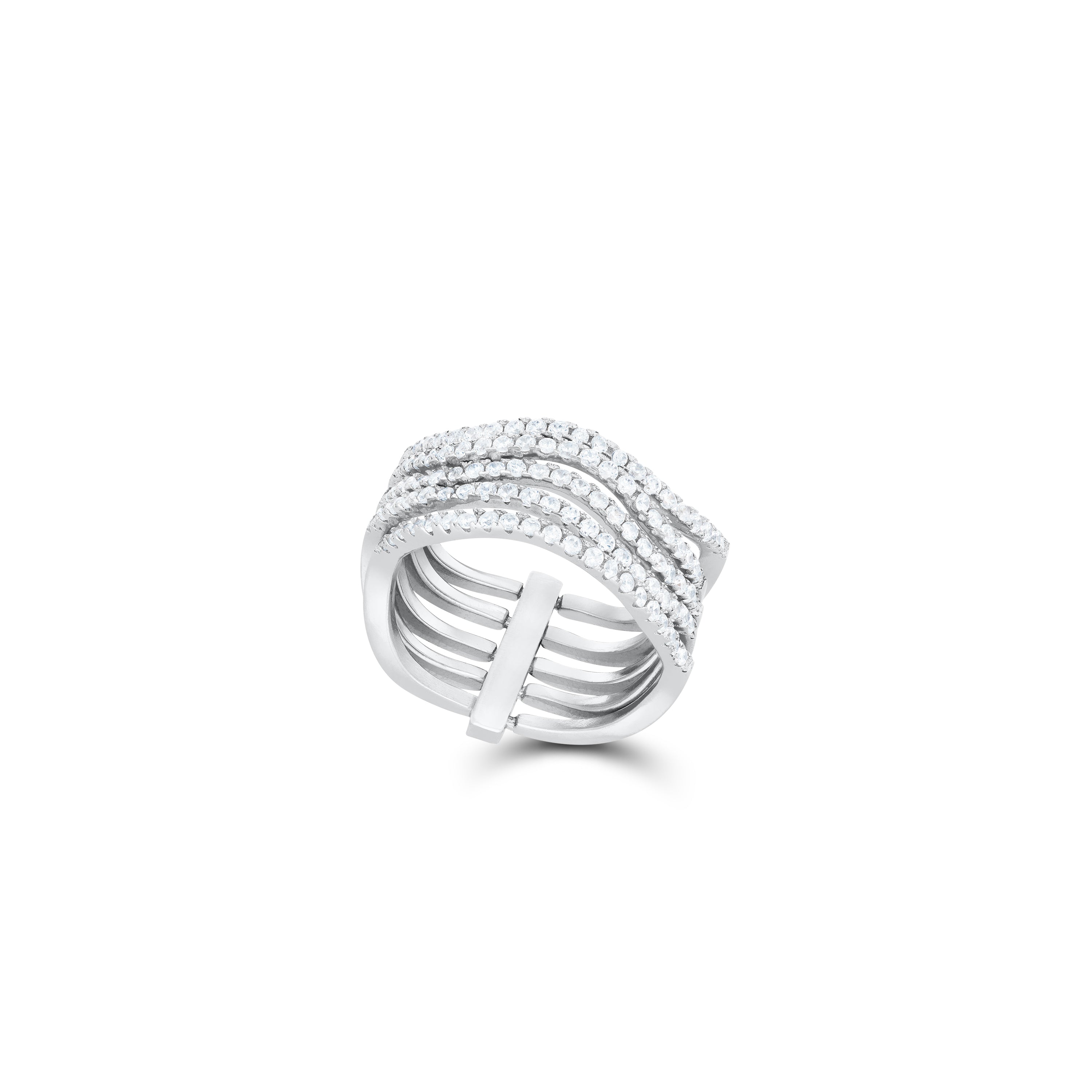 Dynamic Multi-Band Pavé CZ Ring - Silver White