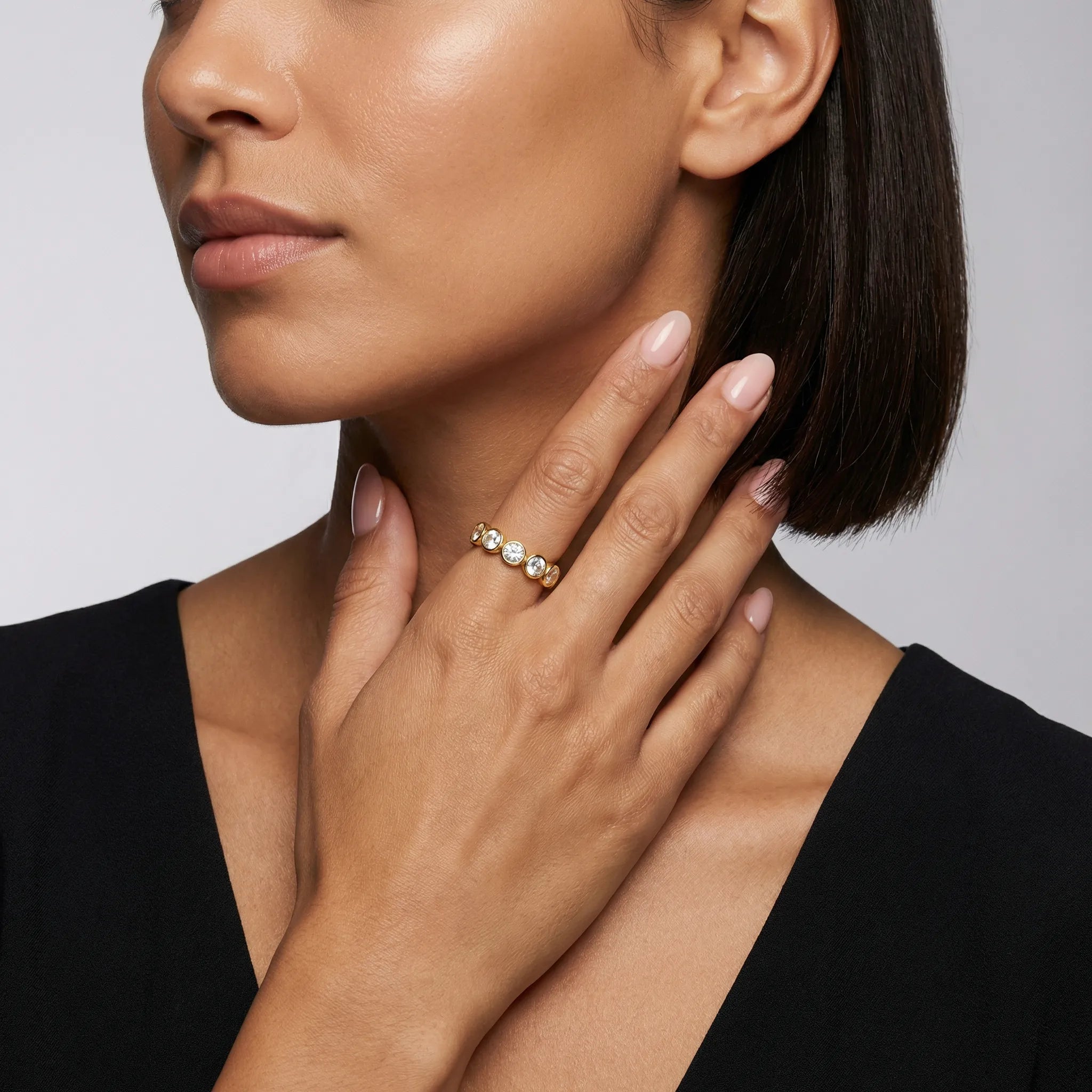 Bezel Cubic Zirconia Eternity Band Ring - Gold White - 4mm