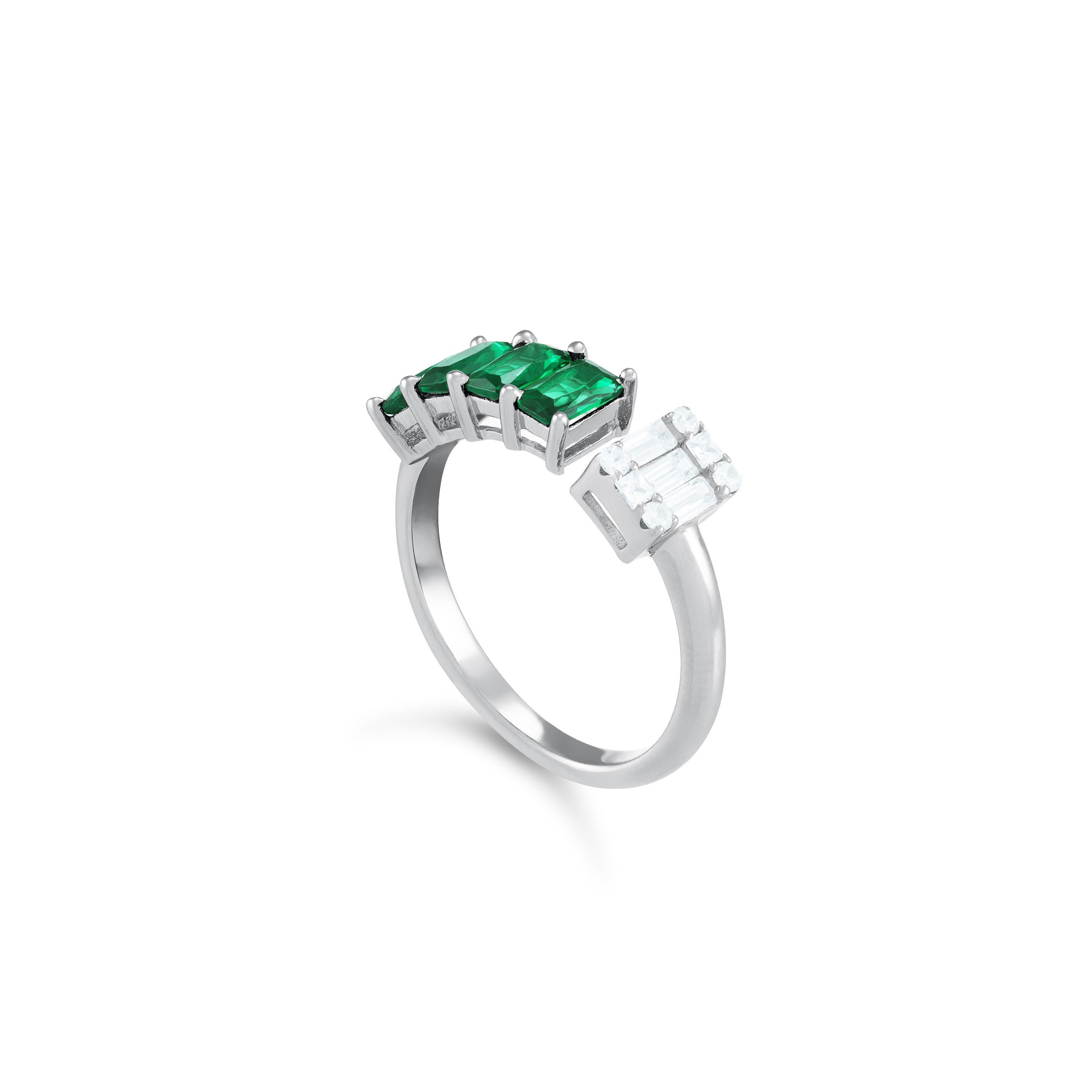 Emerald And Illusion Baguette Cut Open Ring