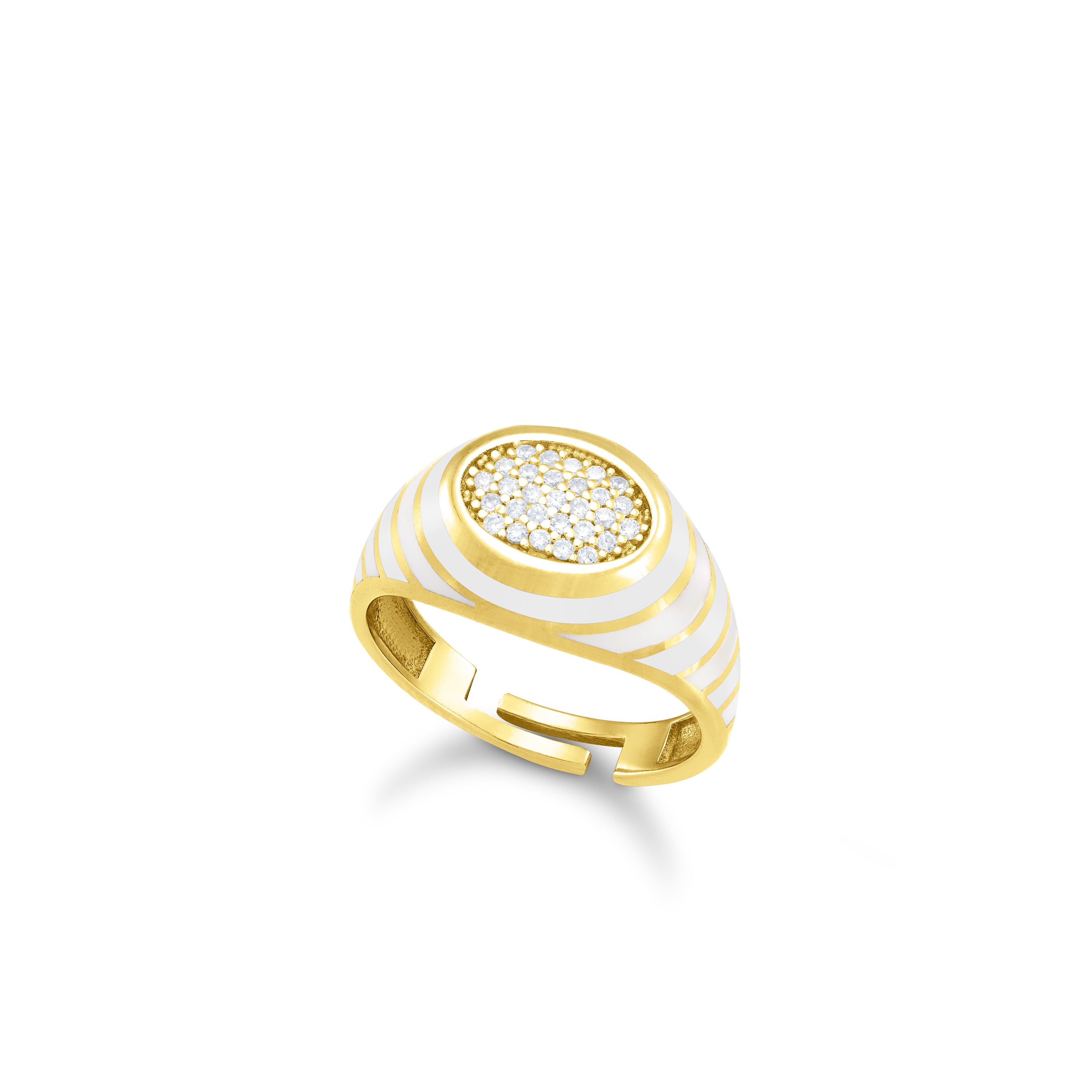 Enamel Round  Honeycomb Cubic Zirconia Ring - Gold White