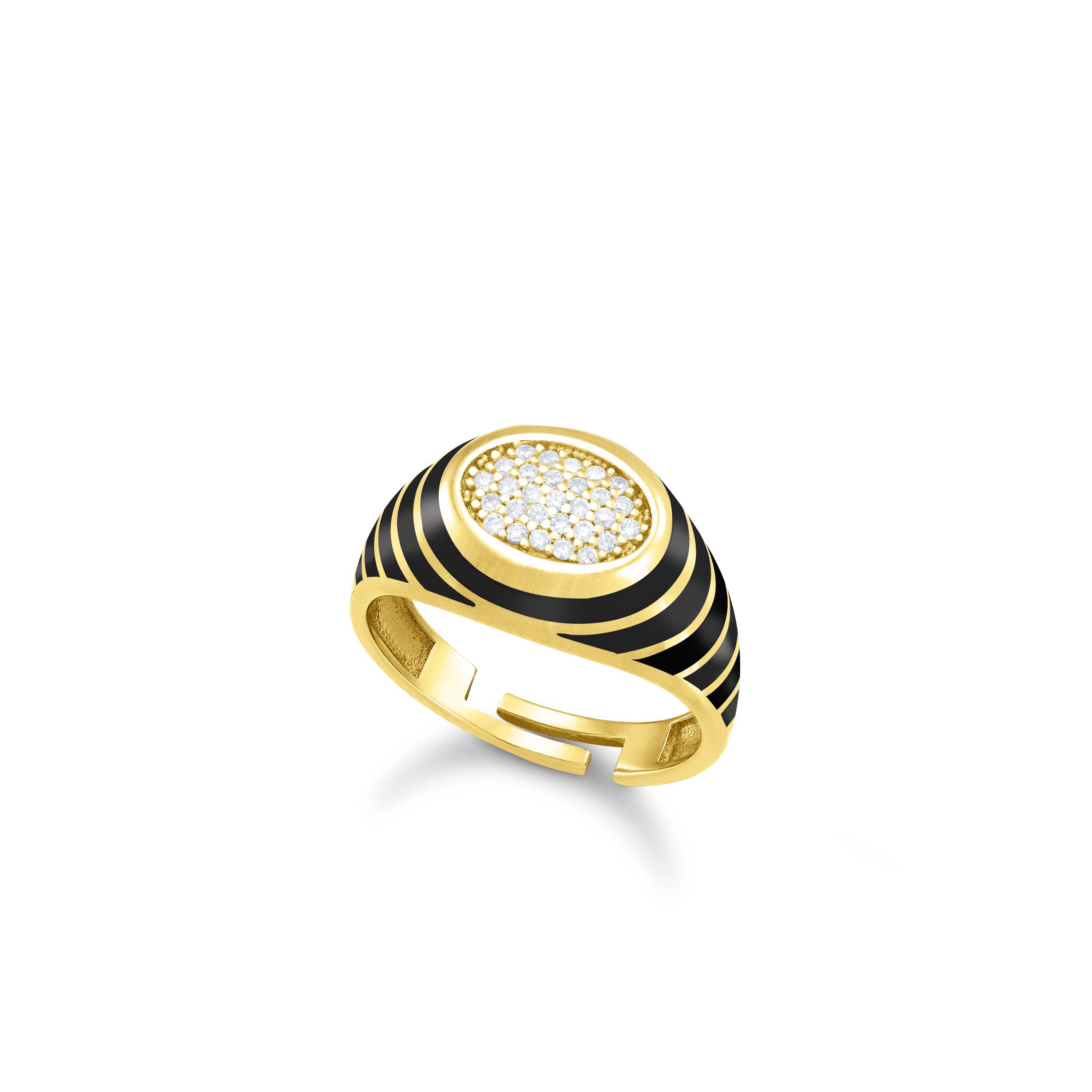 Enamel Round Honeycomb Cubic Zirconia Ring - Gold Black