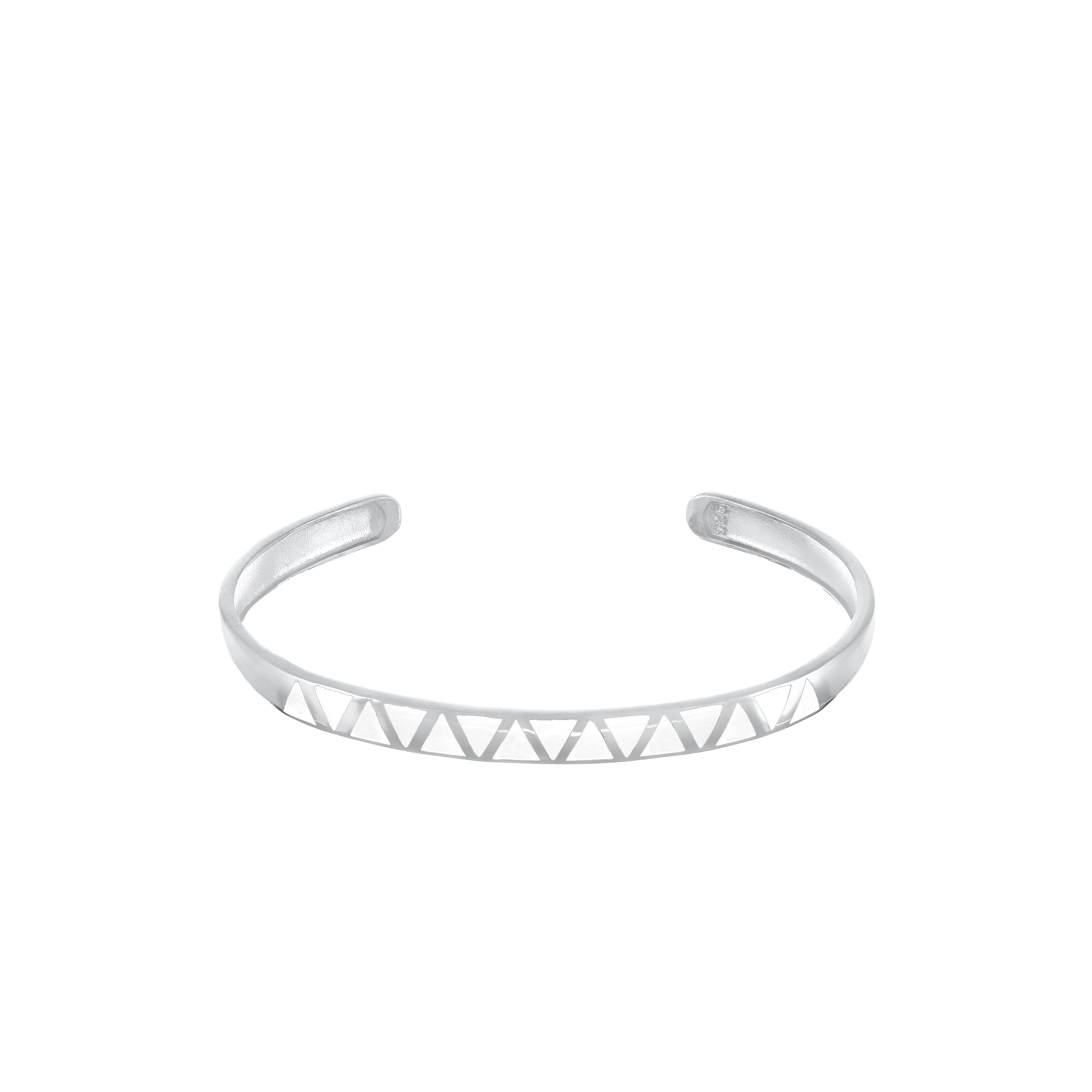 Enamel Triangles Bangle Bracelet - Silver White
