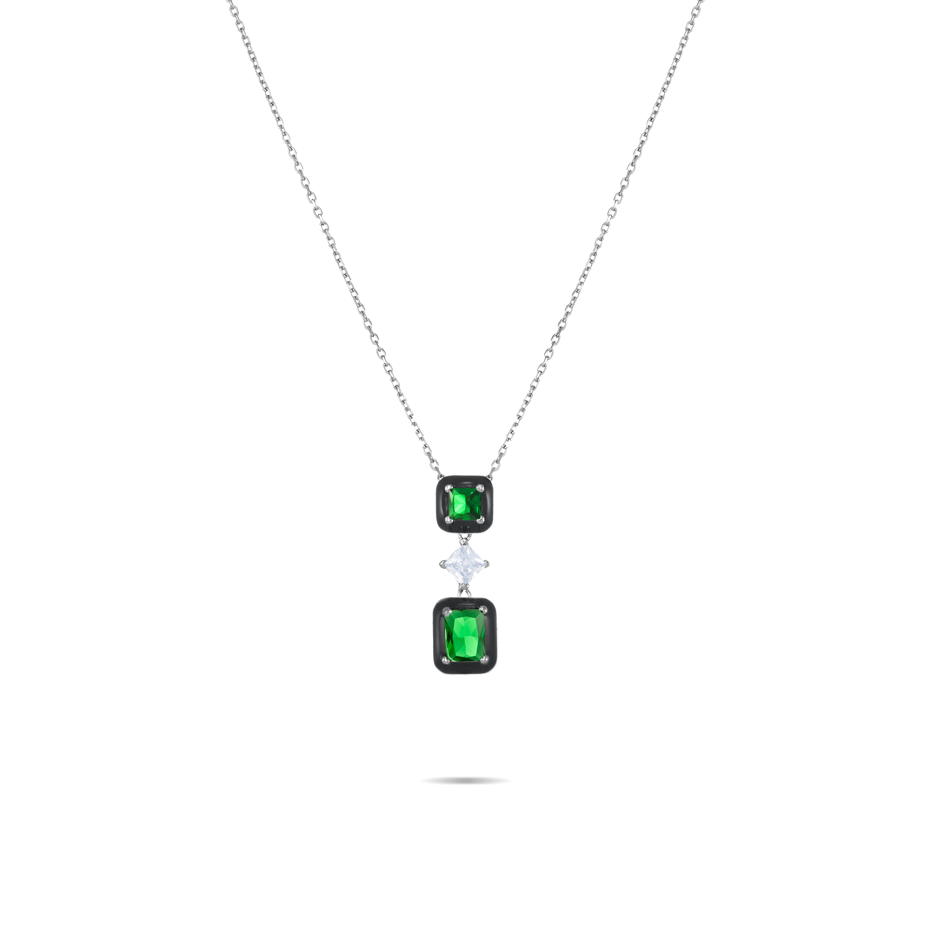 Enamel and Princess Cut Cubic Zirconia Necklace