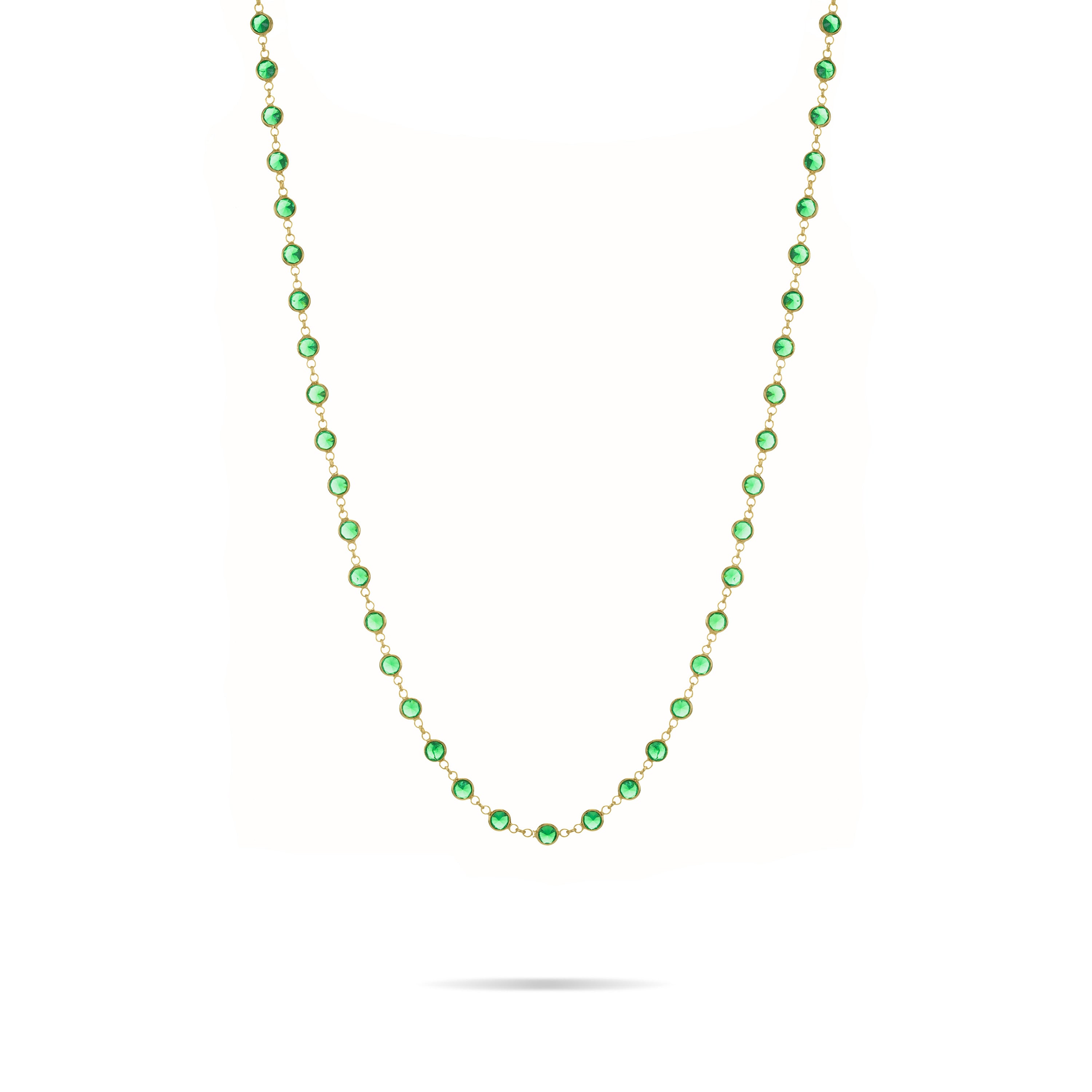Eternity Bezel Long Necklace - Gold Green - Small Bezel