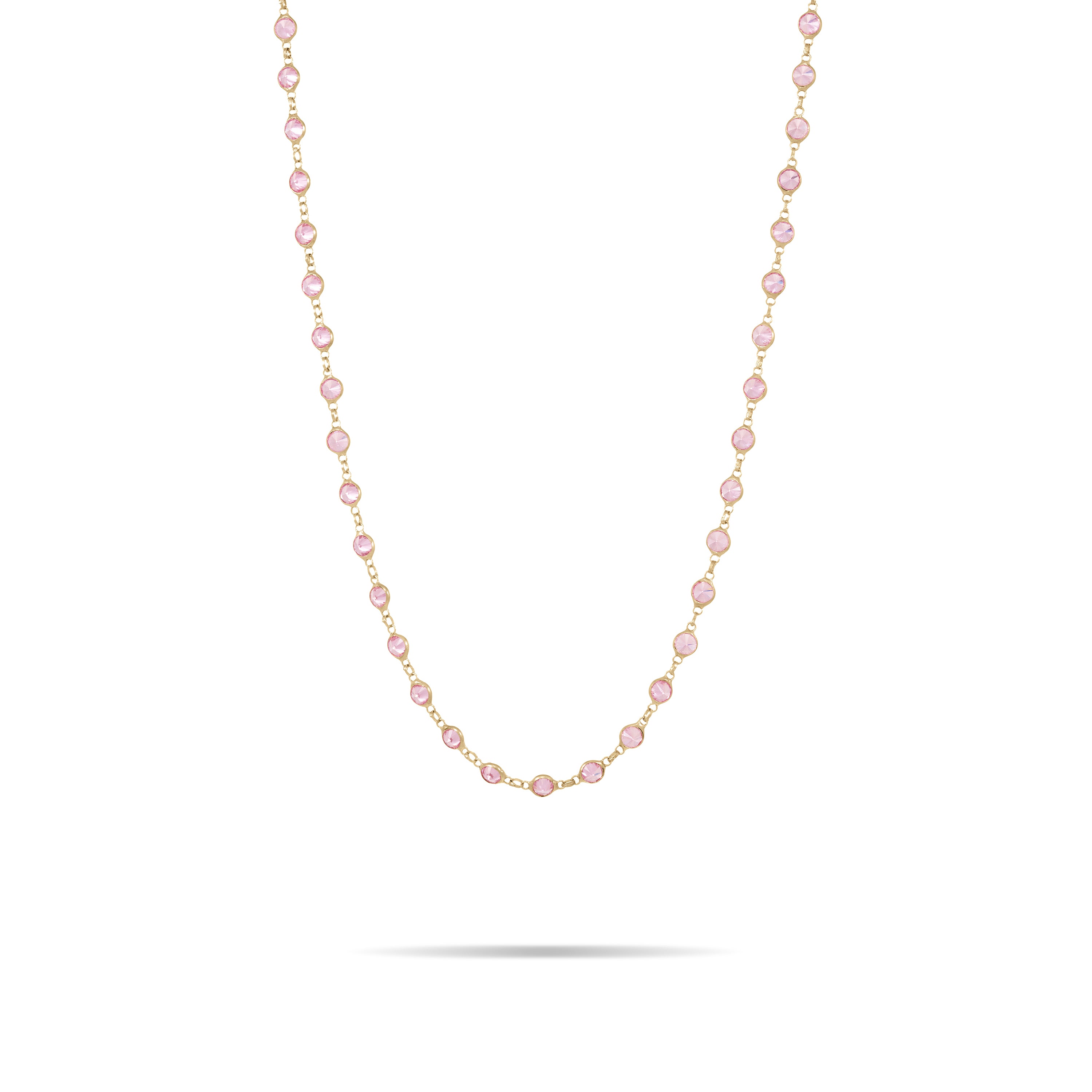 Eternity Bezel Long Necklace - Gold Light Pink - Small Bezel