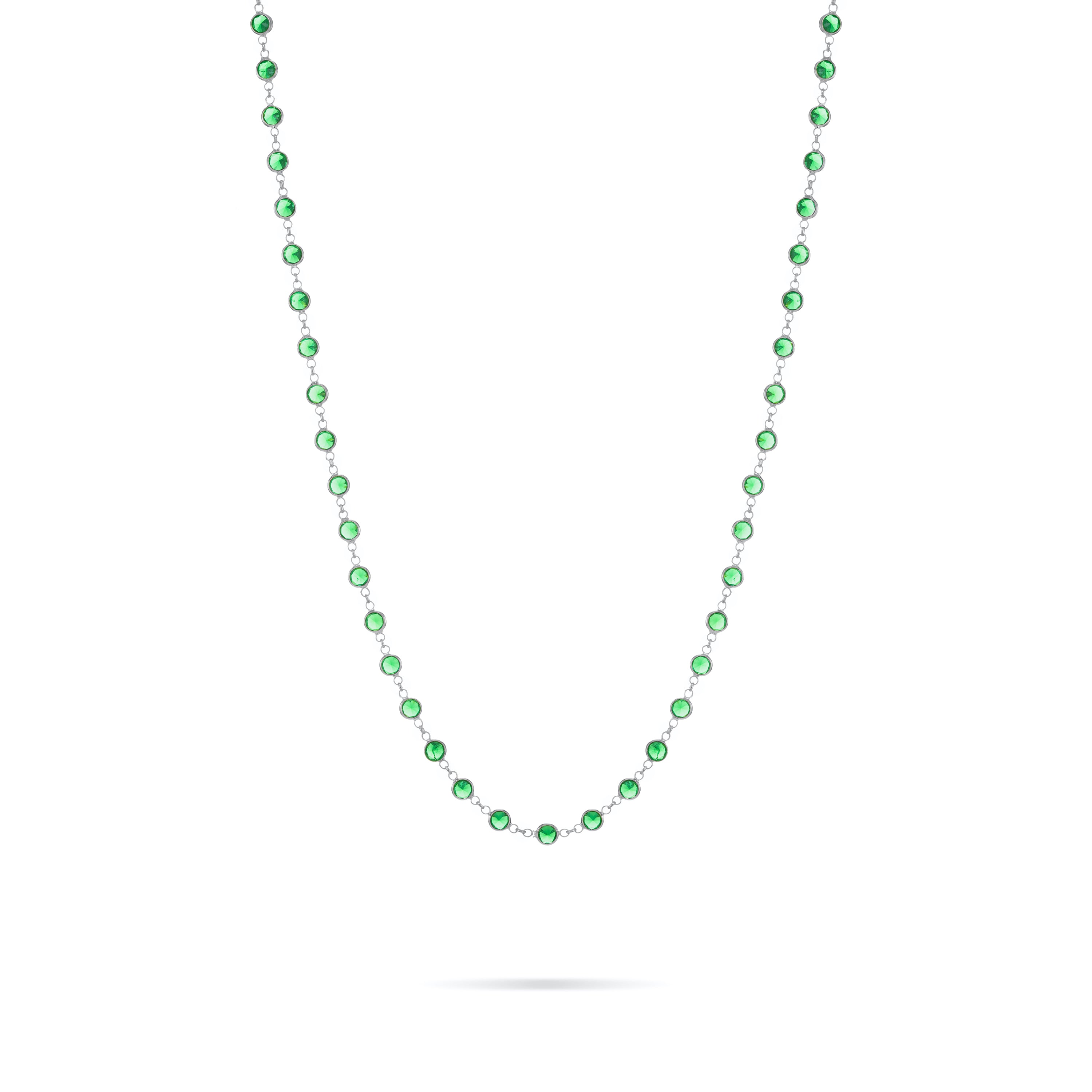 Eternity Bezel Long Necklace - Silver Green - Small Bezel