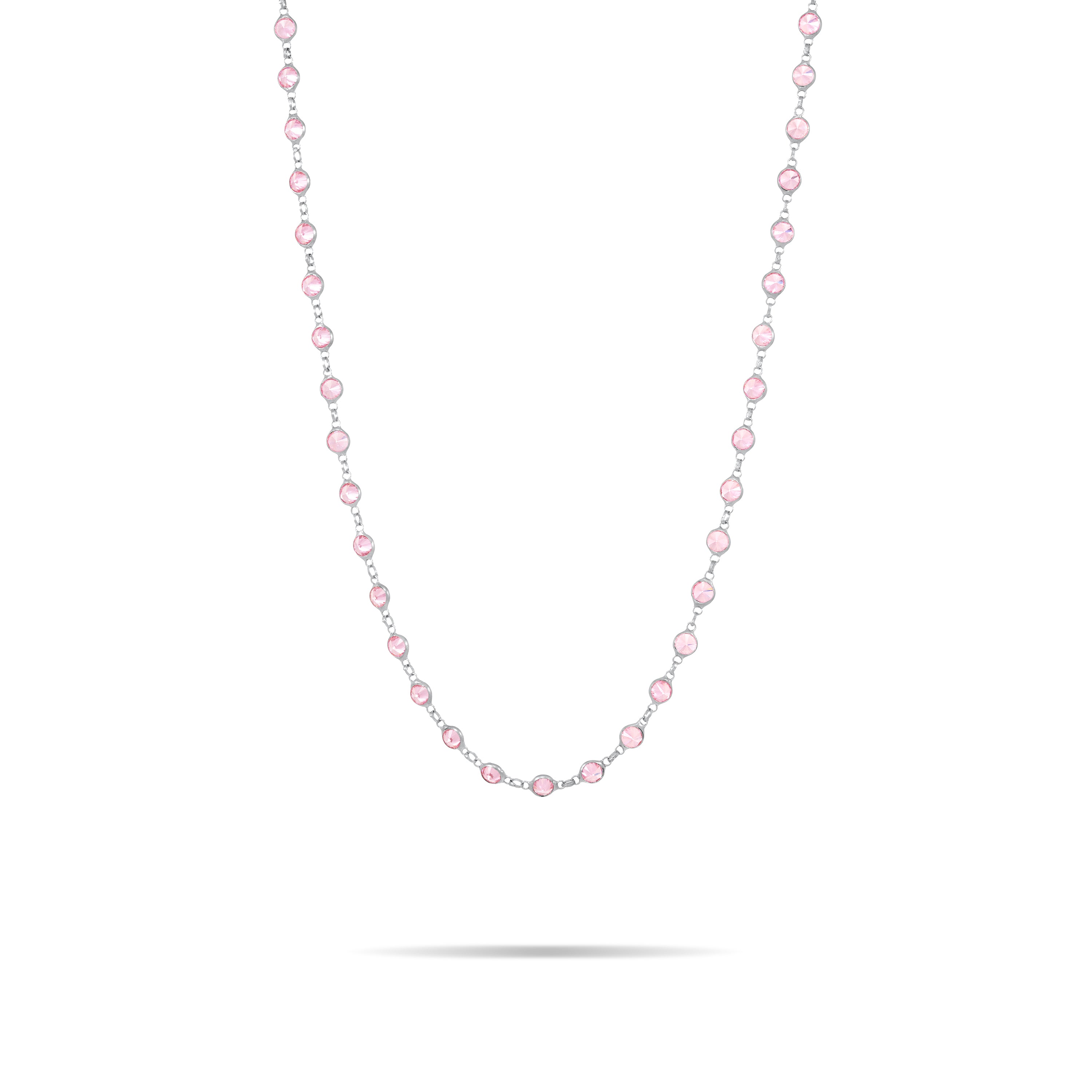 Eternity Bezel Long Necklace - Silver Light Pink - Small Bezel