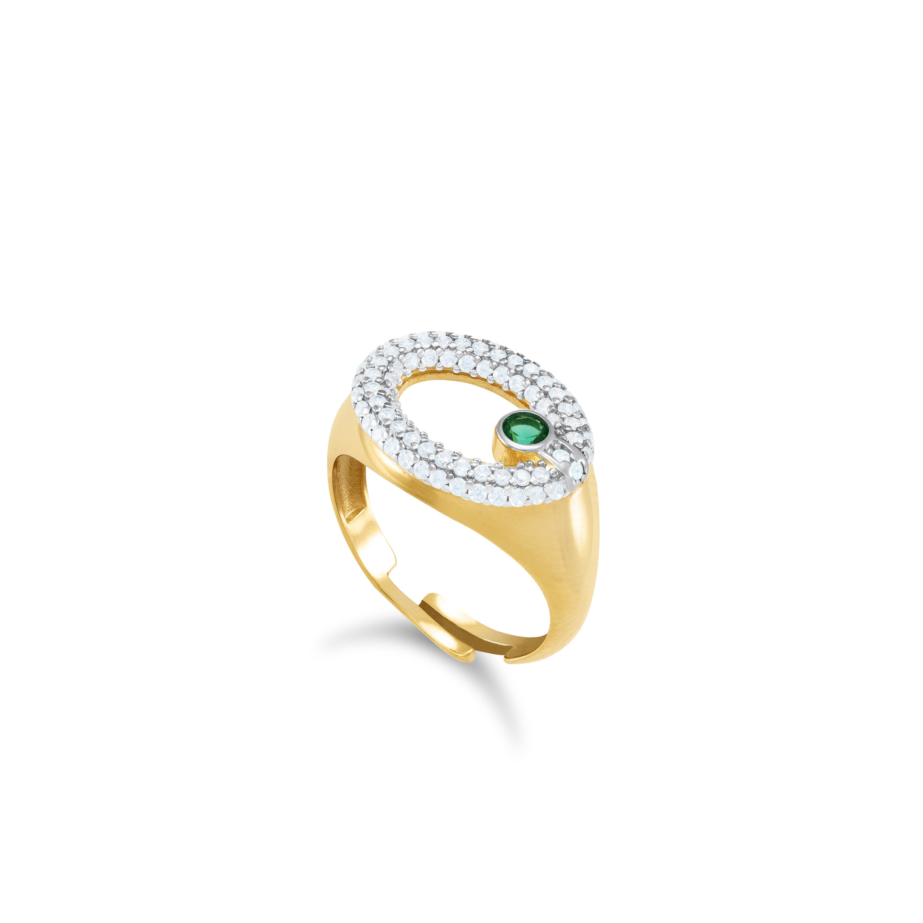 Evil Eye Shape Pave Signet Ring With One Bezel