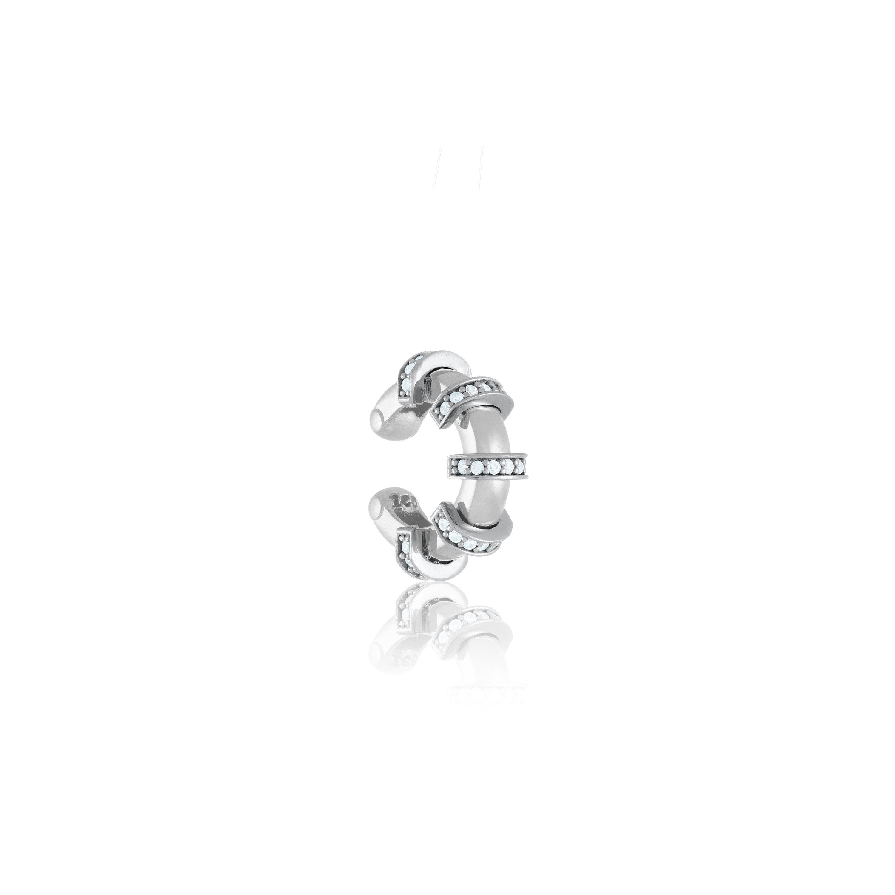 Five Cubic Zirconia Stripes Circle Ear Cuff - Silver Cuffs Cubic Zirconia