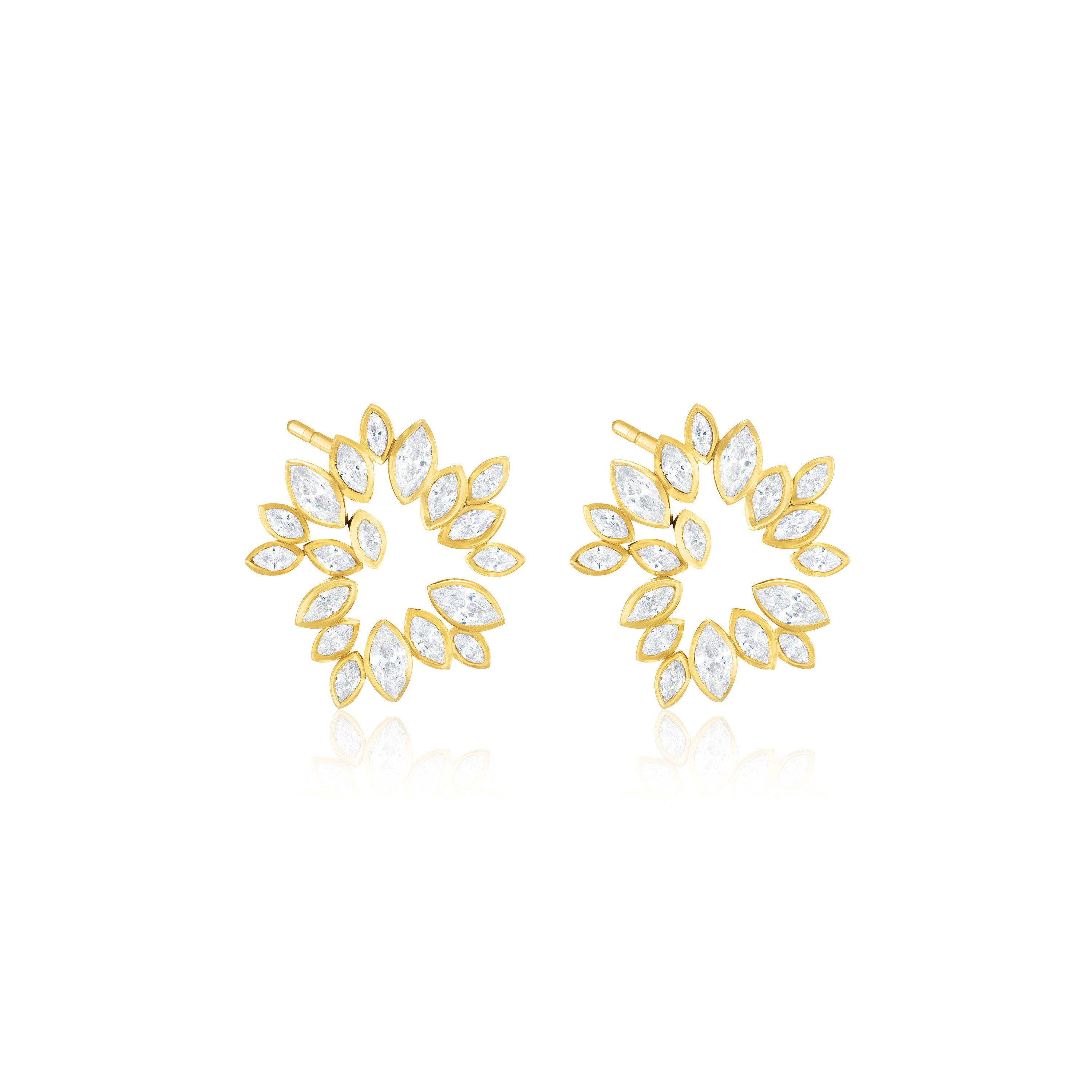 Floral Burst Marquise Cz Earrings - Gold White