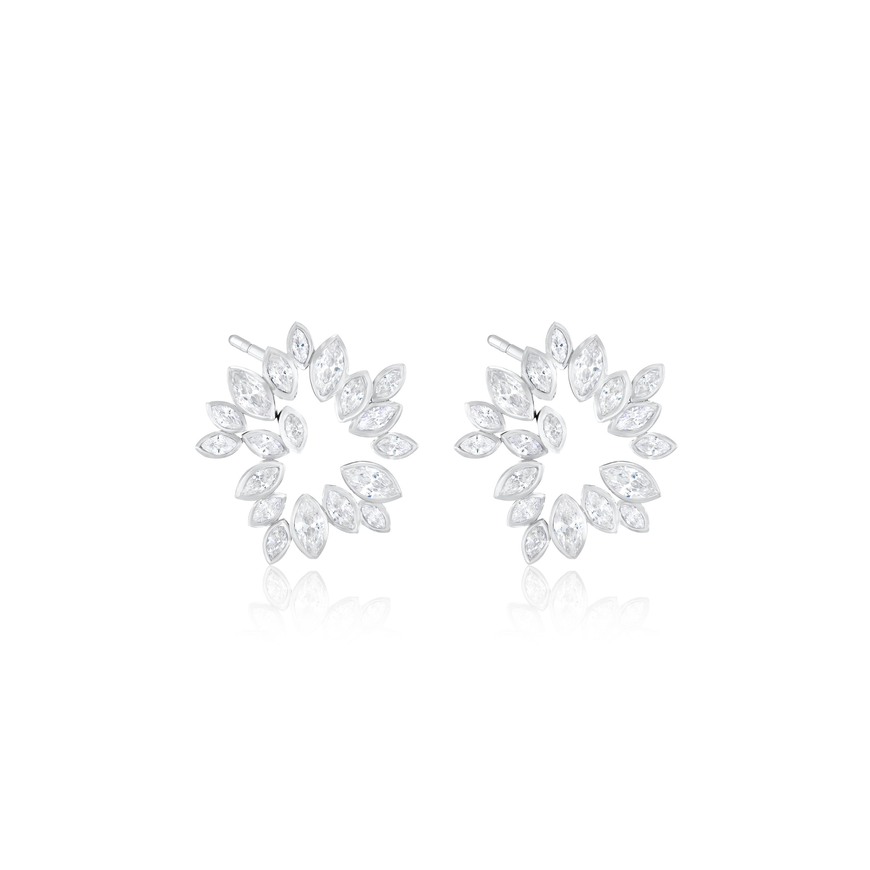 Floral Burst Marquise Cz Earrings - Silver White