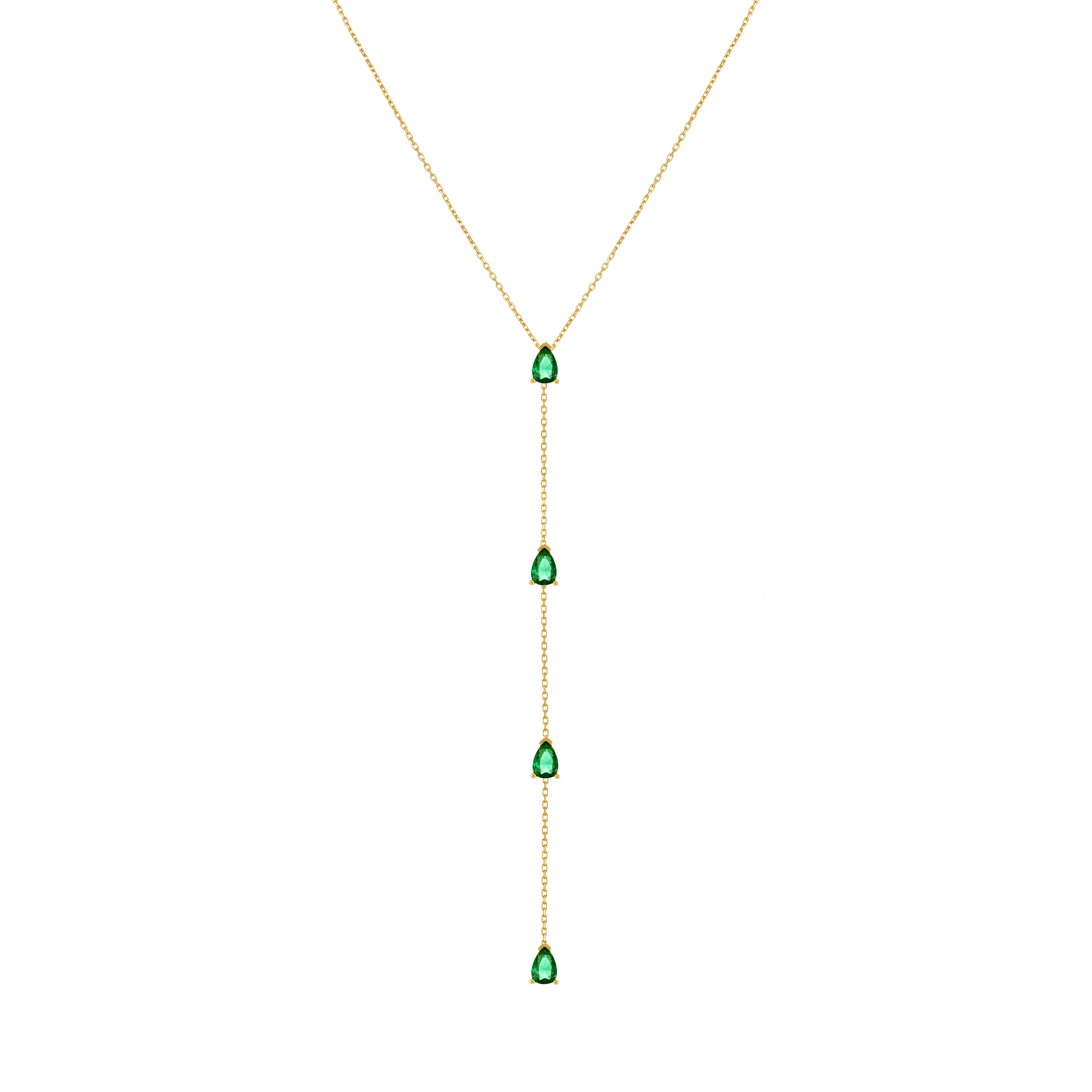 Four Teardrops Lariat Choker - Gold Green