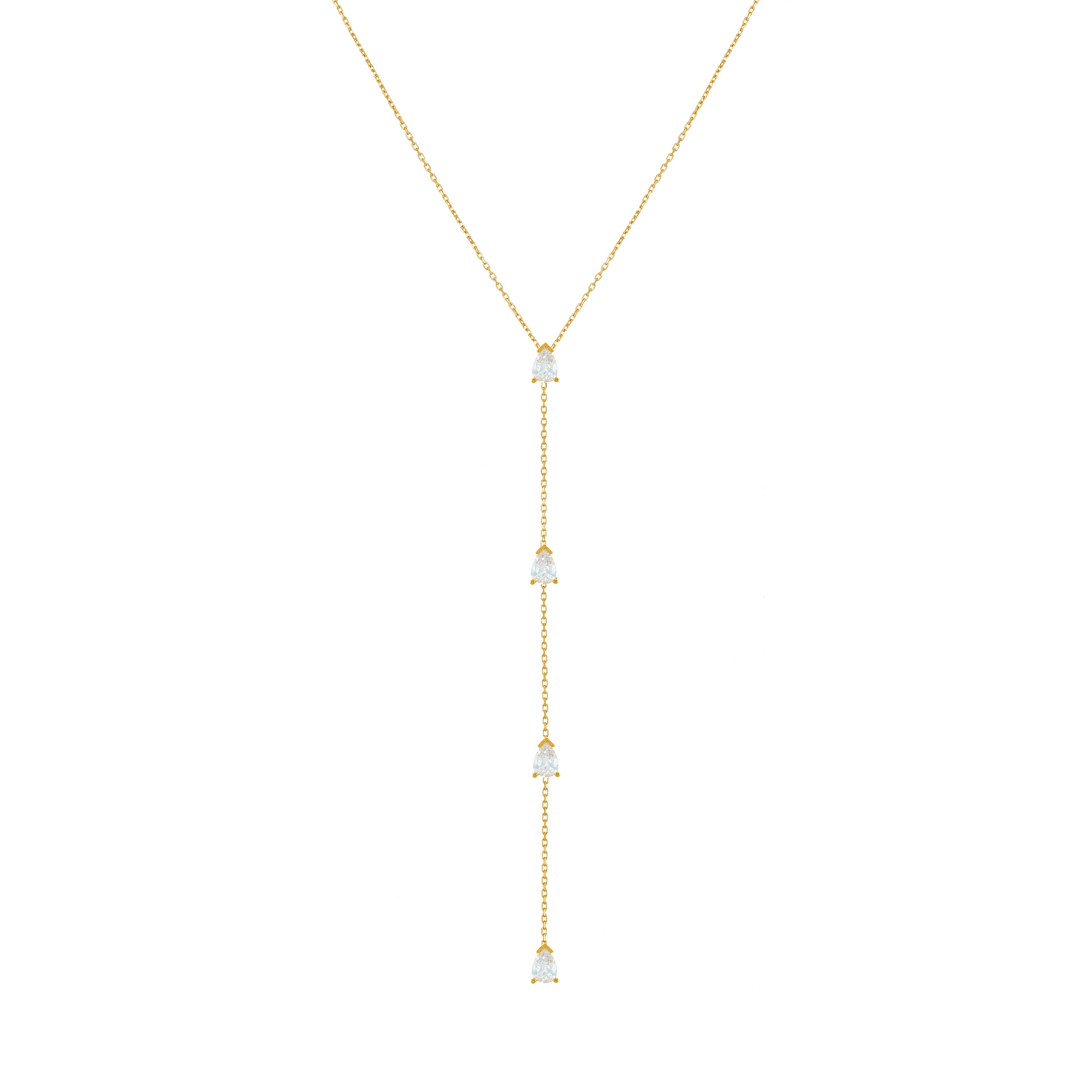 Four Teardrops Lariat Choker - Gold White - Small Teardrop
