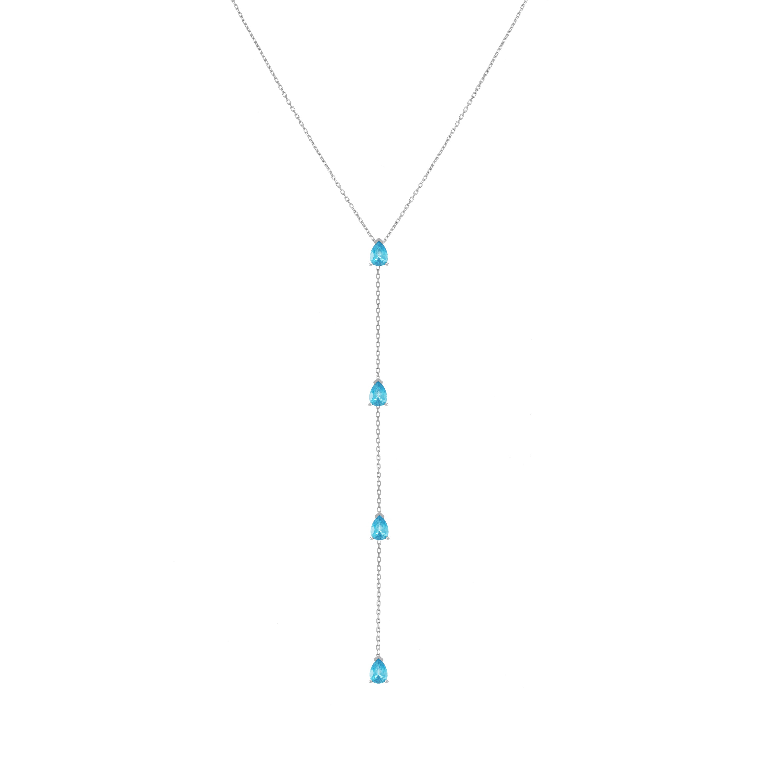 Four Teardrops Lariat Choker - Silver Aquamarine