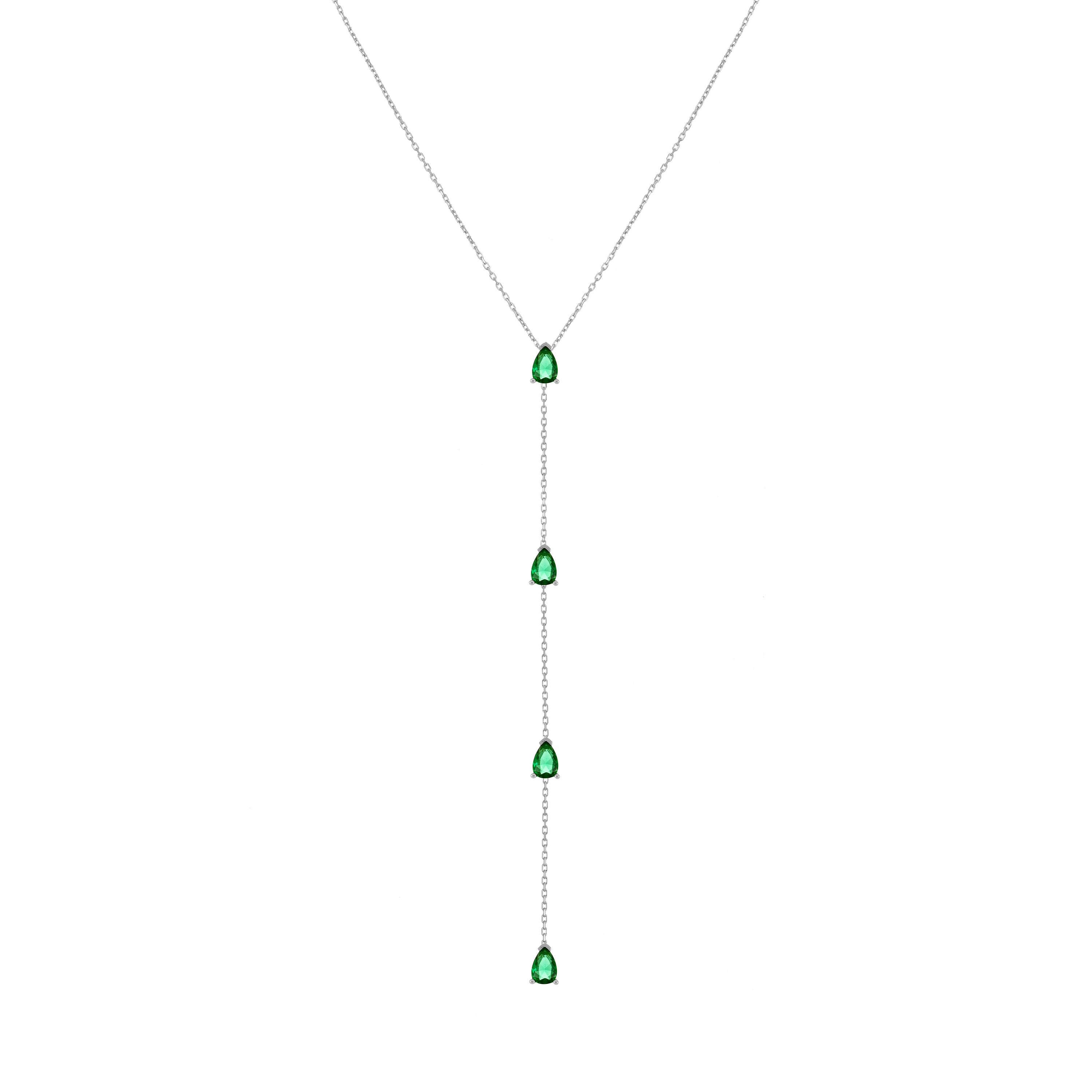 Four Teardrops Lariat Choker - Silver Green