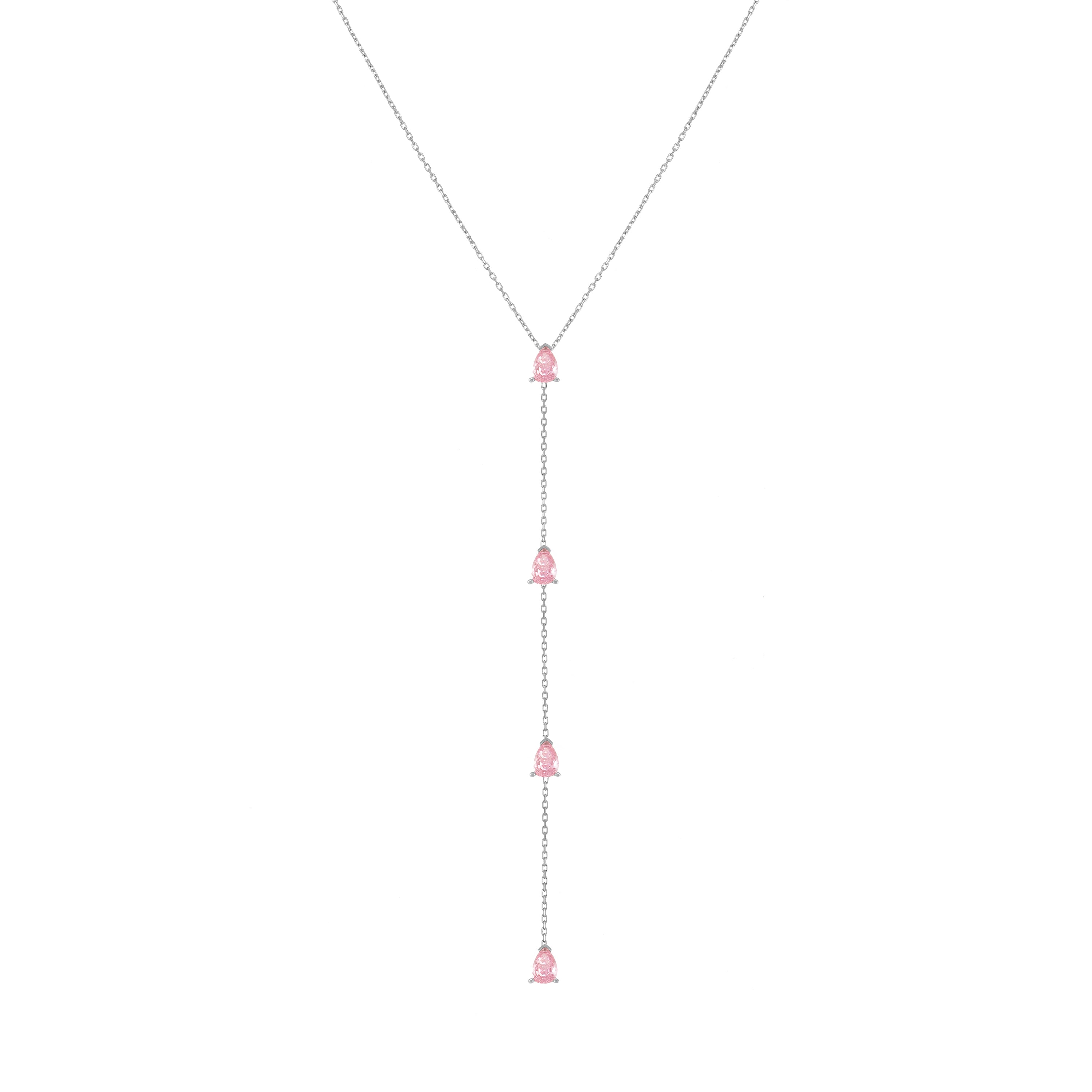 Four Teardrops Lariat Choker - Silver Light Pink