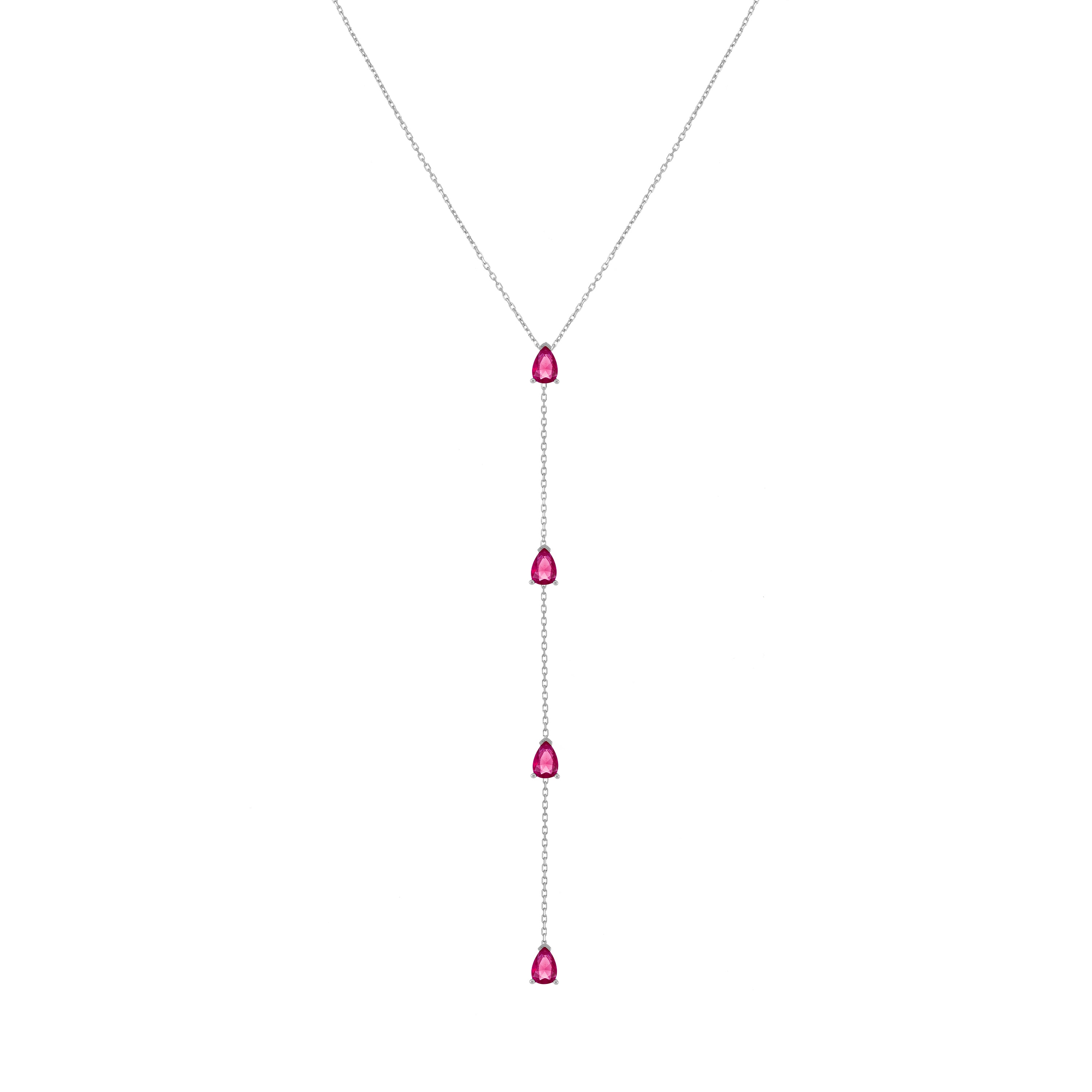 Four Teardrops Lariat Choker - Silver Ruby Matt