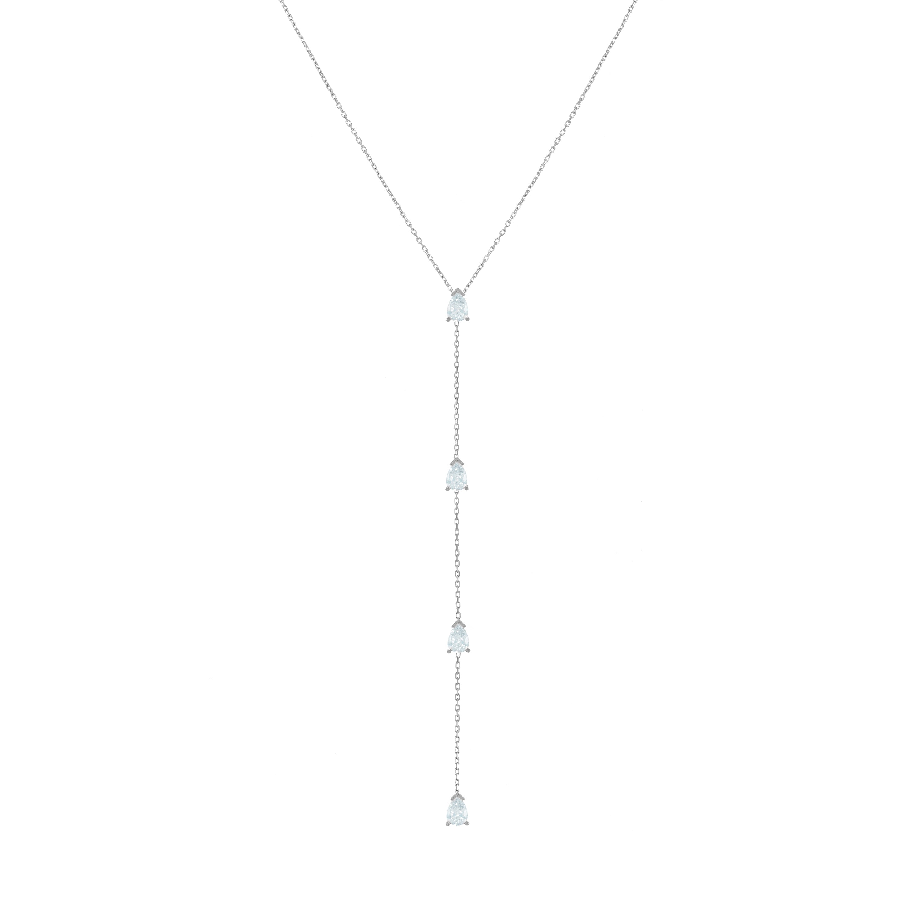 Four Teardrops Lariat Choker - Silver White