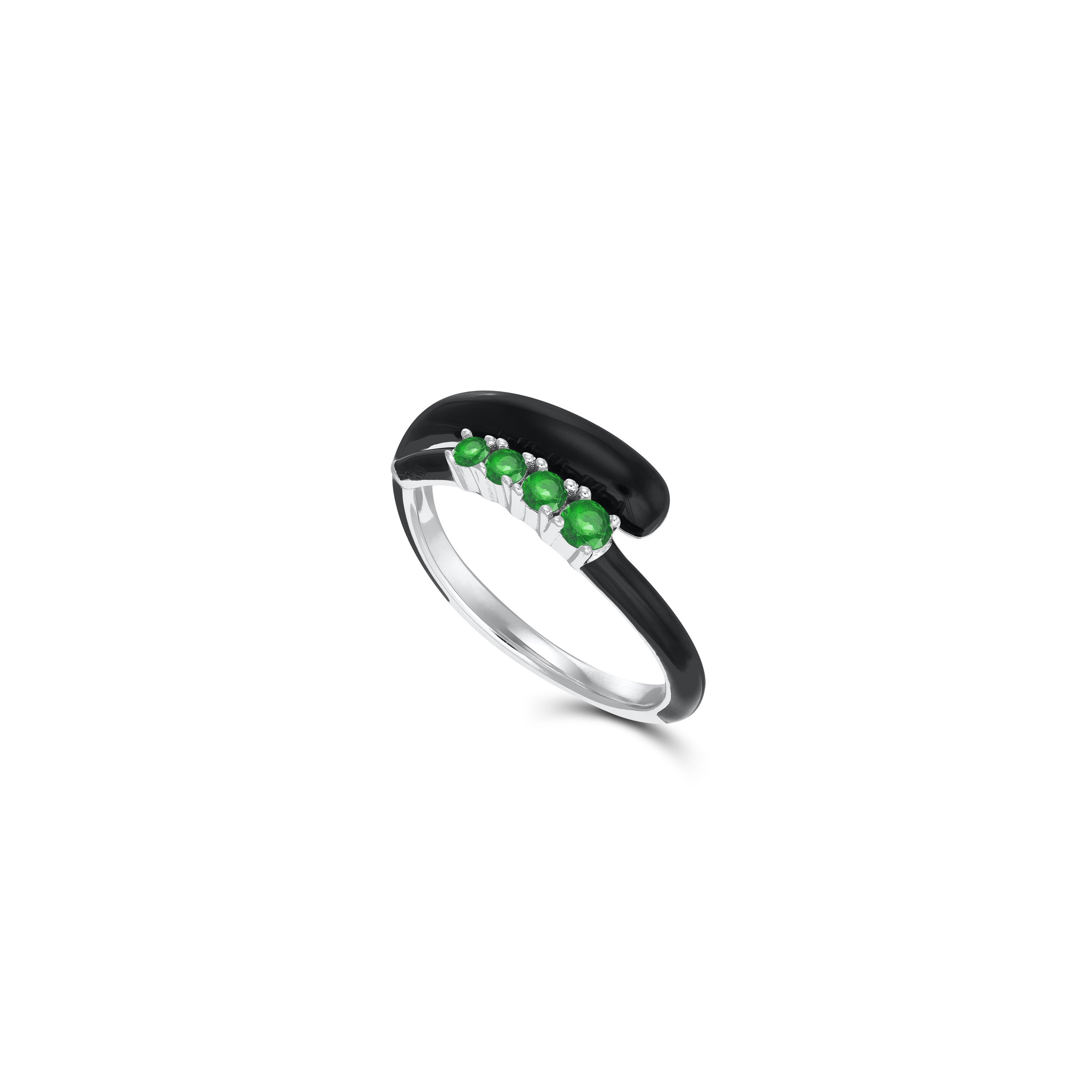 Four Graduated CZ Wrap Enamel Ring - Silver Green