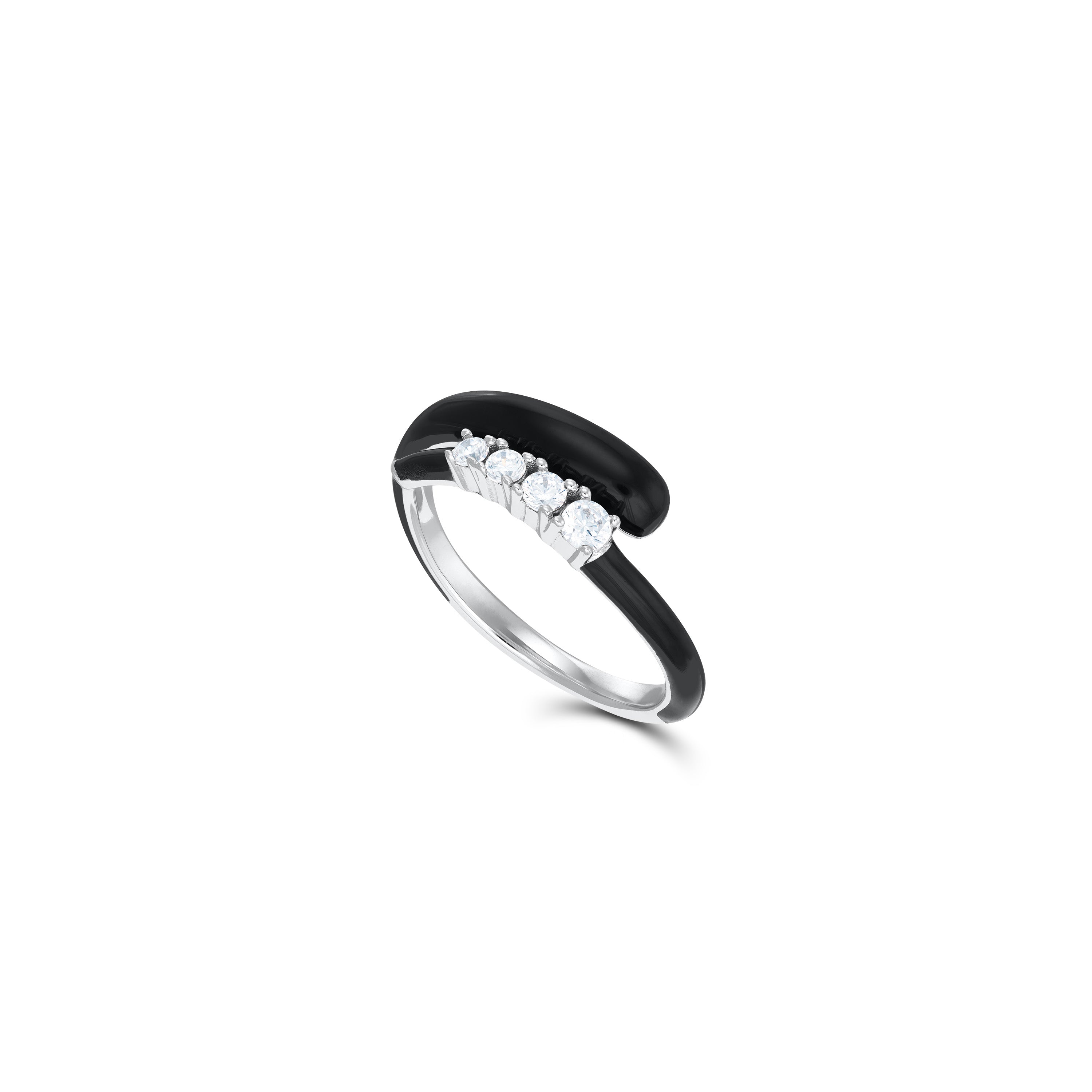 Four Graduated CZ Wrap Enamel Ring - Silver White