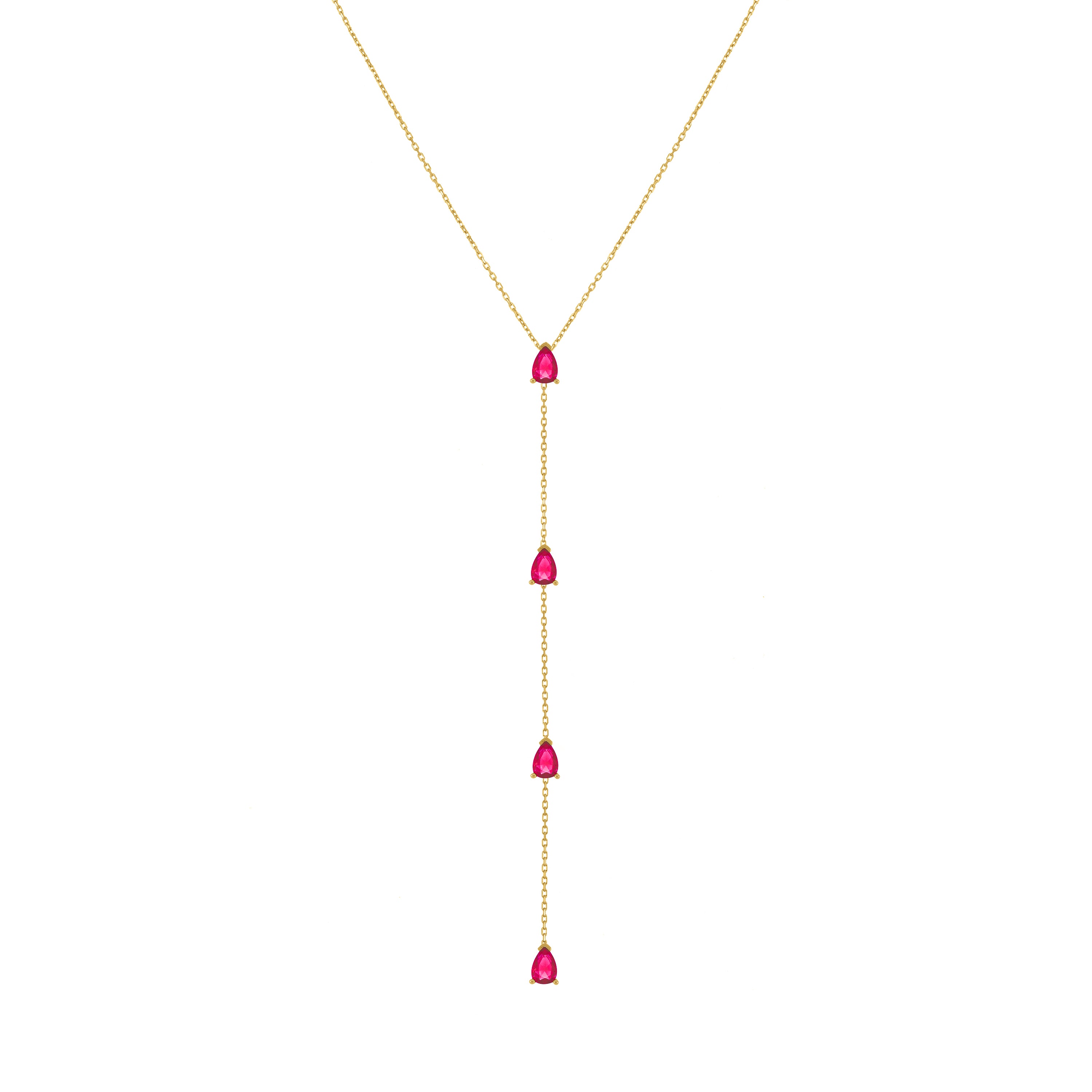 Four Teardrops Lariat Choker - Gold Fuchsia