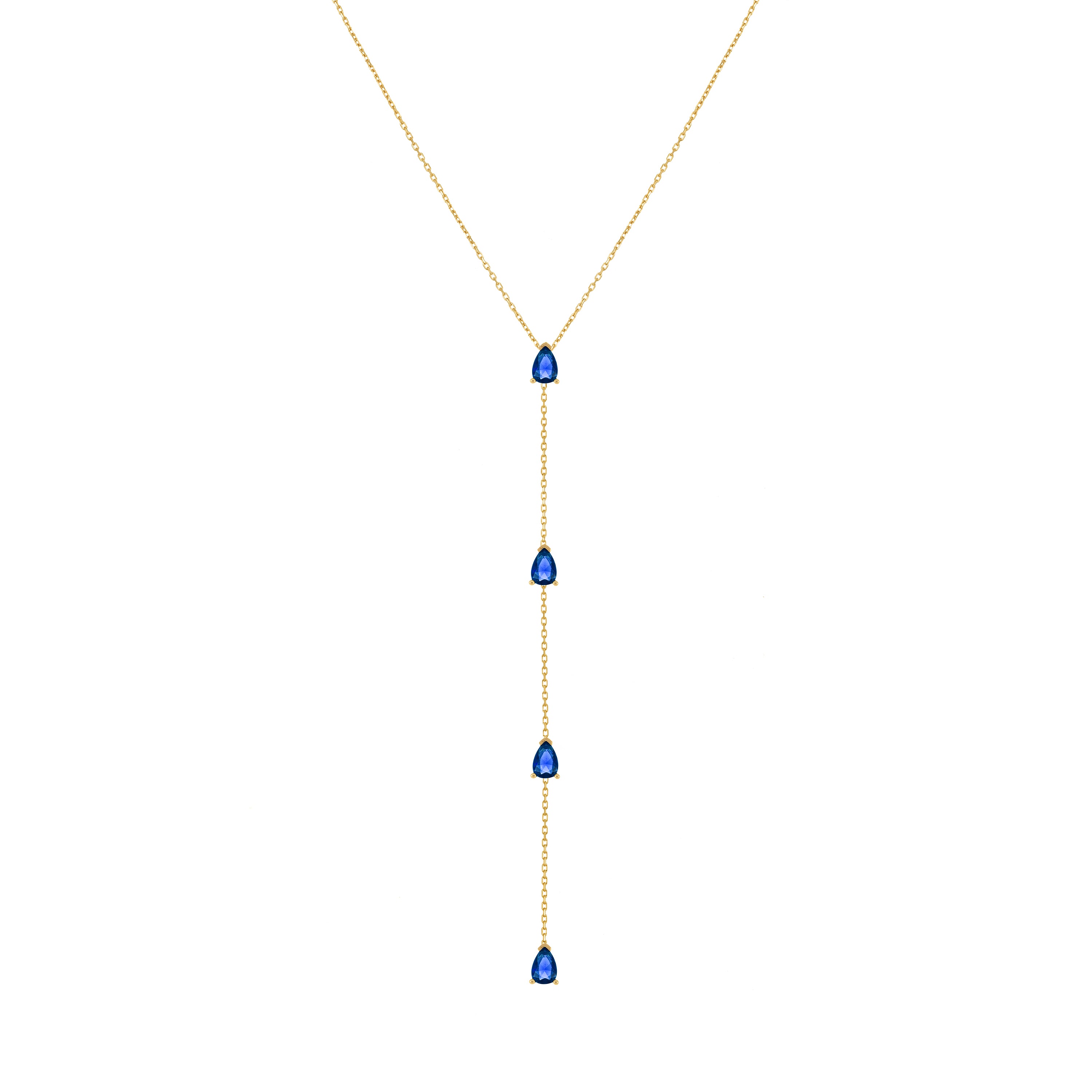 Four Teardrops Lariat Choker - Gold Navy Blue