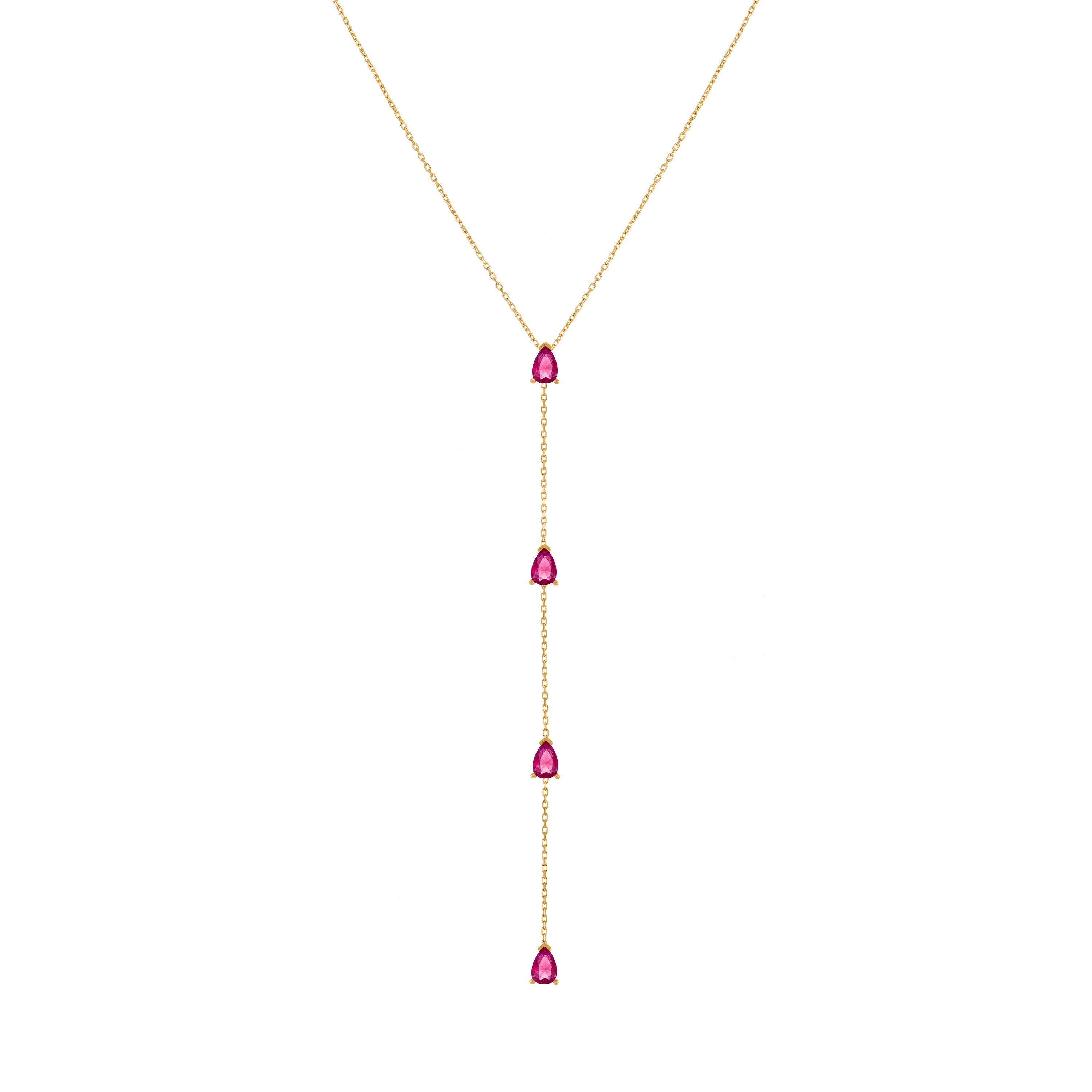 Four Teardrops Lariat Choker - Gold Ruby Matt