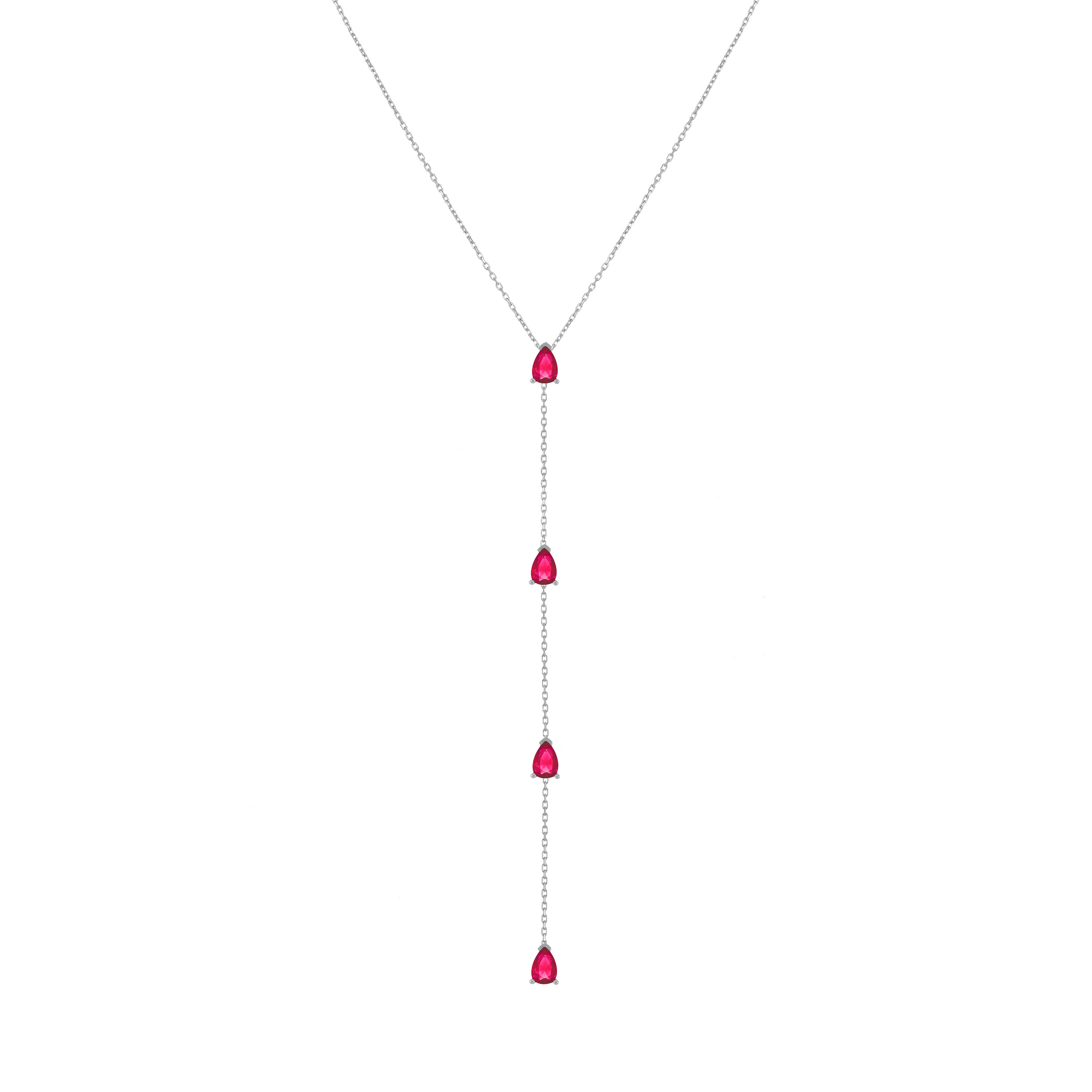 Four Teardrops Lariat Choker - Silver Fuchsia
