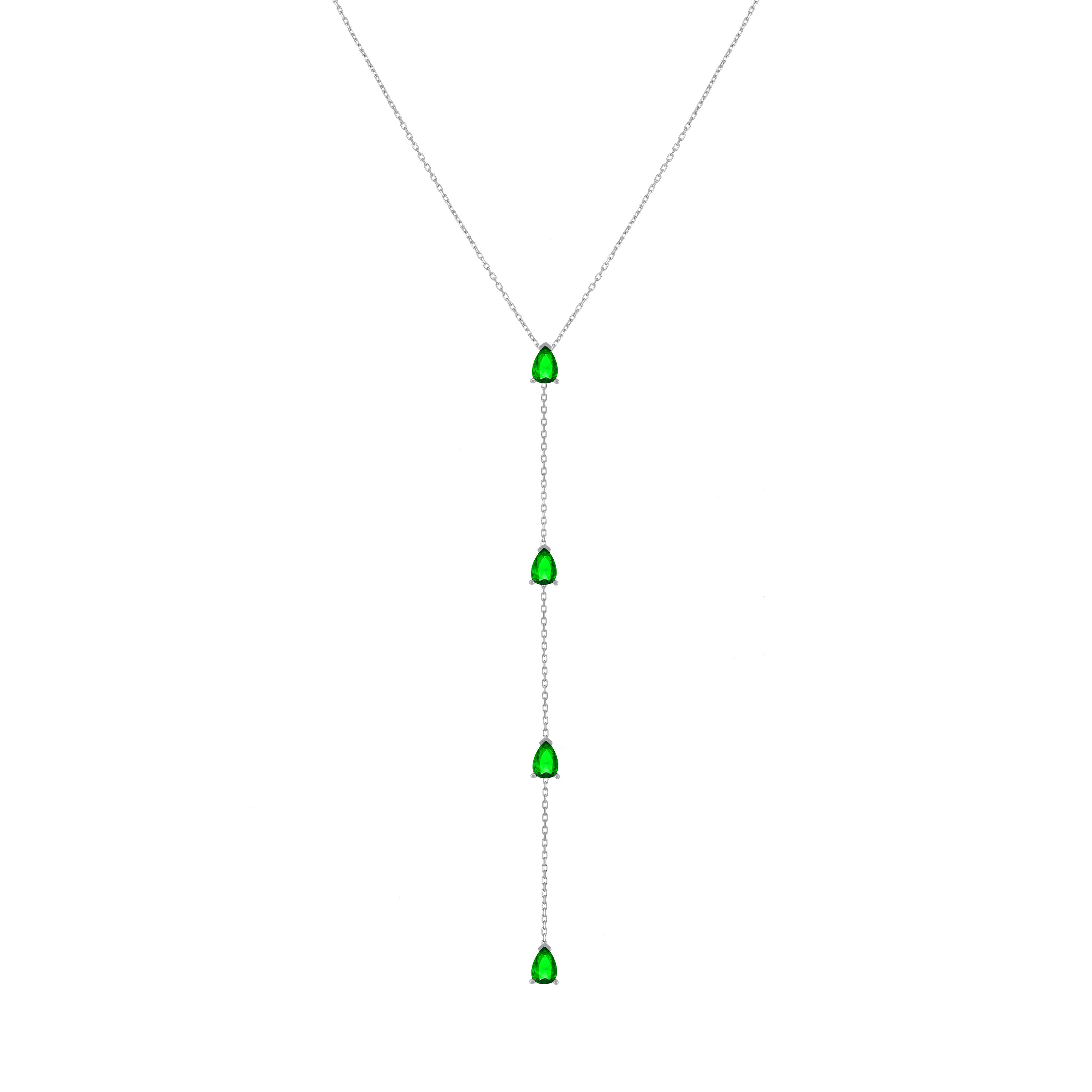 Four Teardrops Lariat Choker - Silver Green Matt