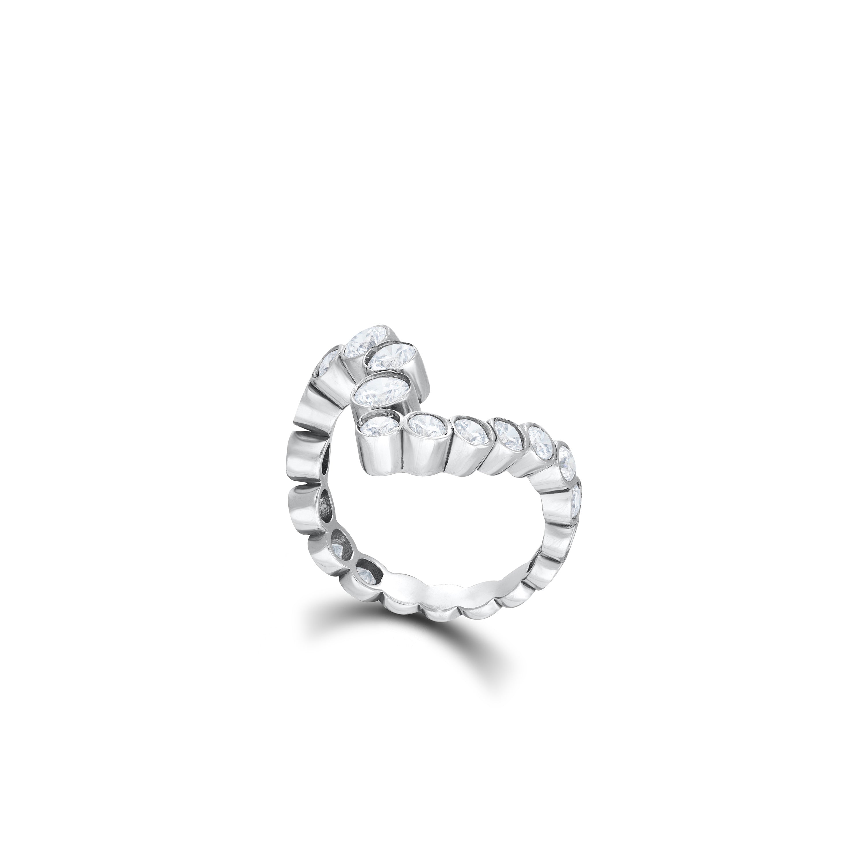 Graduated CZ Bezel Band Ring - Silver White