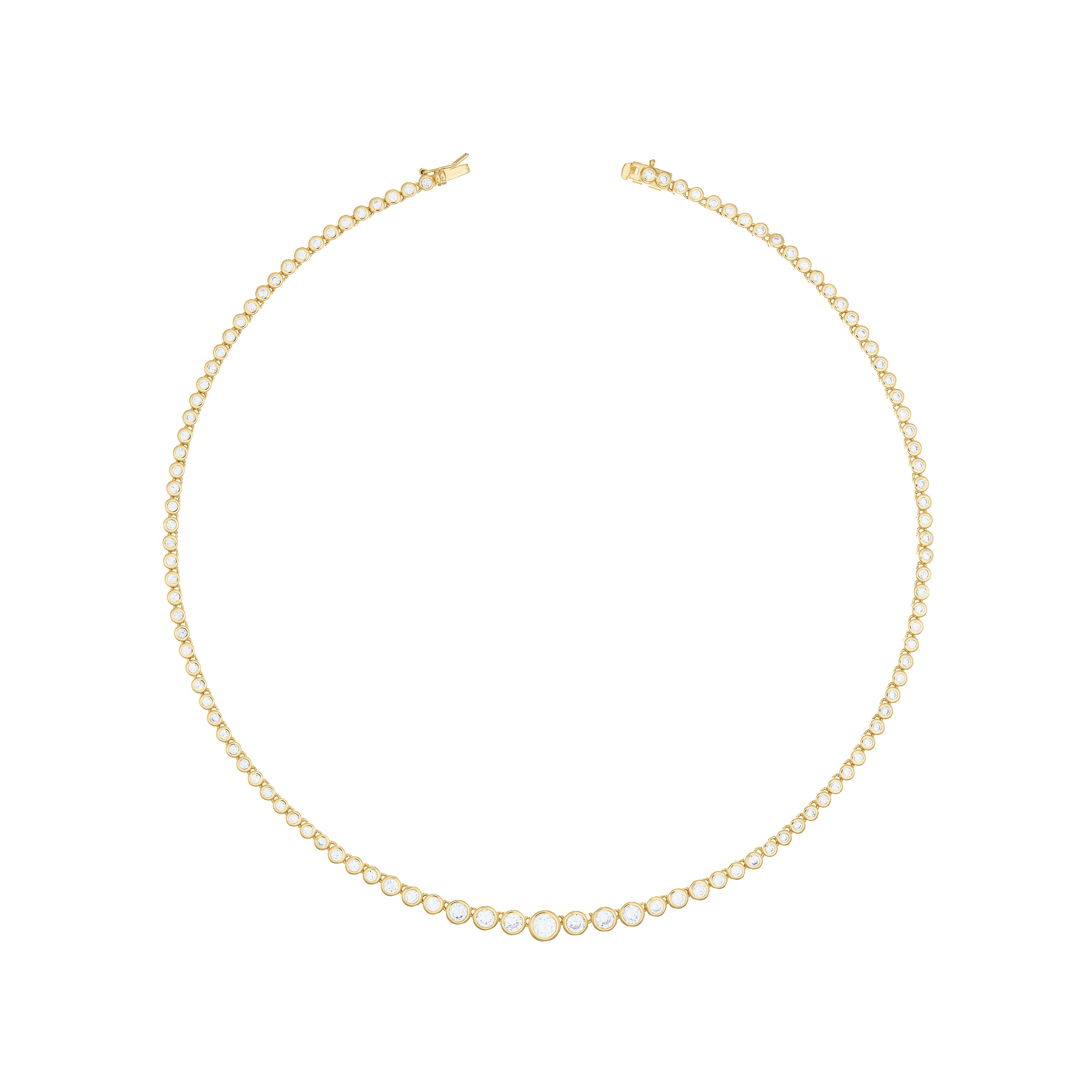 Graduated Bezel Cz Tennis Necklace With Box Clasp - Gold White